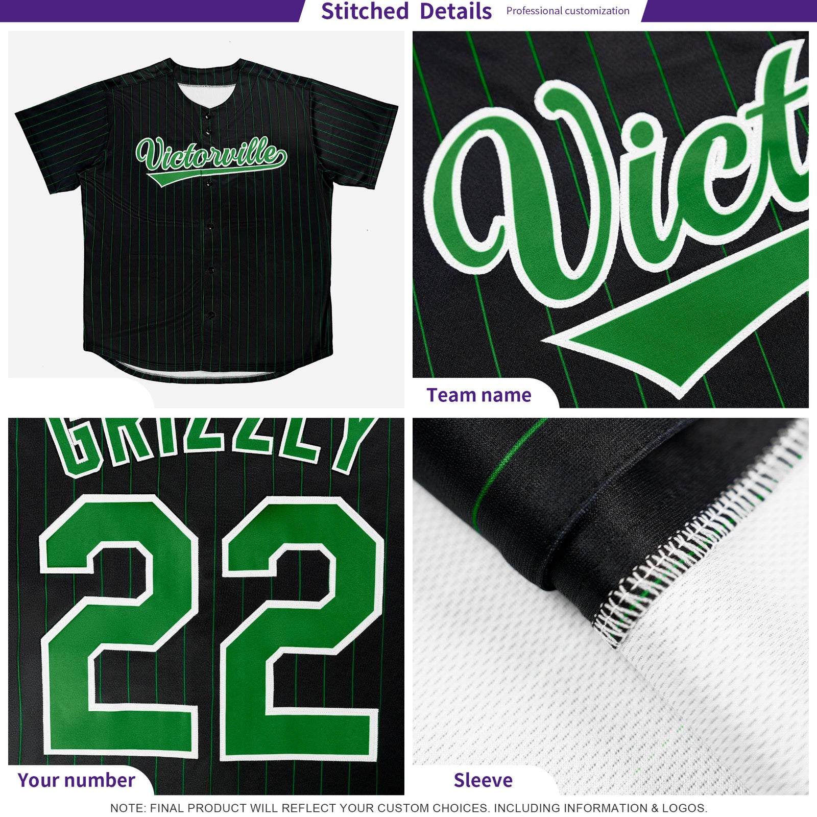 Custom Black Green-White Stripe Fashion Authentic Baseball Jersey