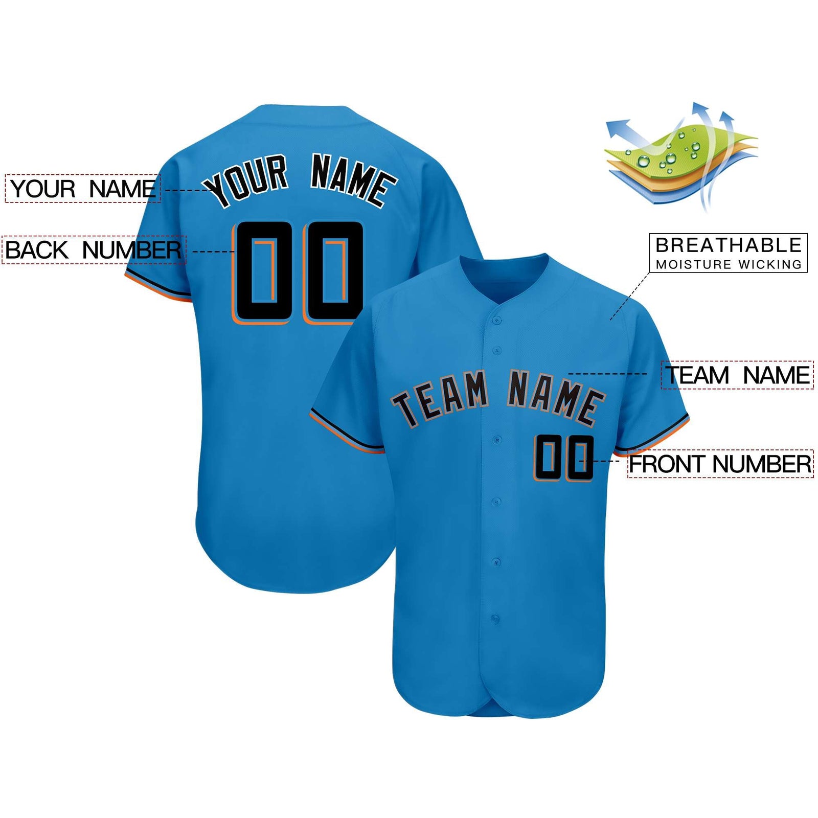 Custom Powder Blue Team Classic Style Authentic Baseball Jersey