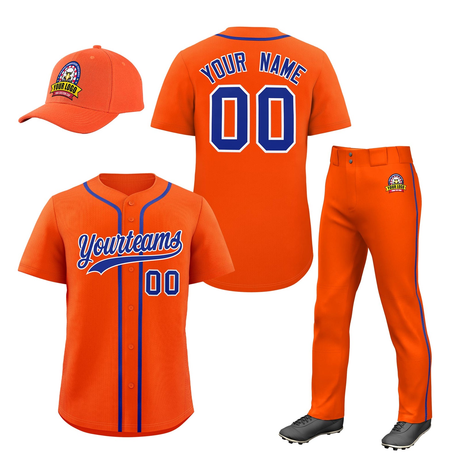 Custom Orange Royal Blue Classic Style Baseball Uniform Jersey/Pants/Hat Package For Team |KXKSHOP