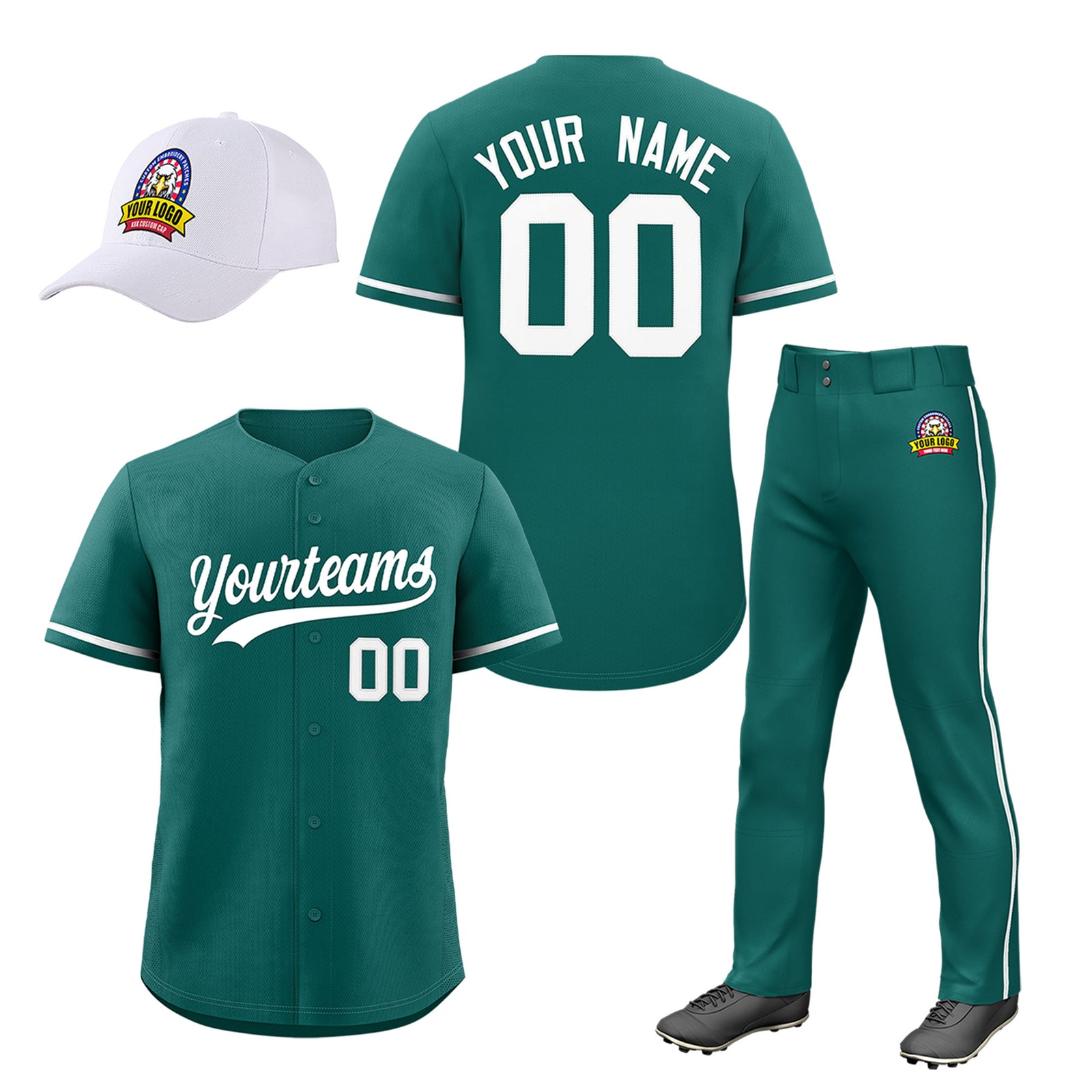 Custom Teal White Classic Style Baseball Uniform Jersey/Pants/Hat Package For Team |KXKSHOP