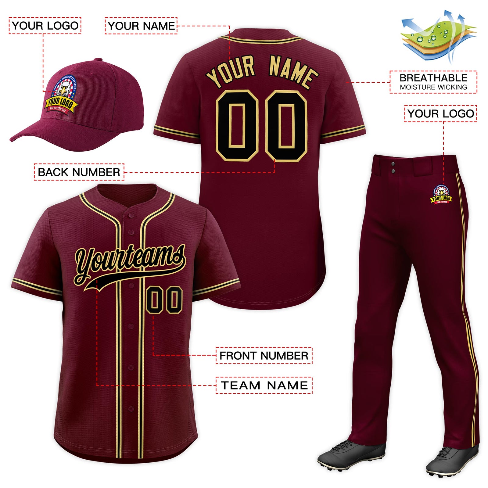 Custom Crimson Black Classic Style Baseball Uniform Jersey/Pants/Hat Package For Team |KXKSHOP