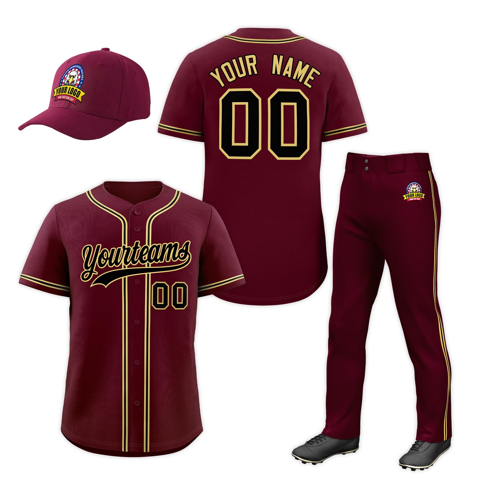 Custom Crimson Black Classic Style Baseball Uniform Jersey/Pants/Hat Package For Team |KXKSHOP