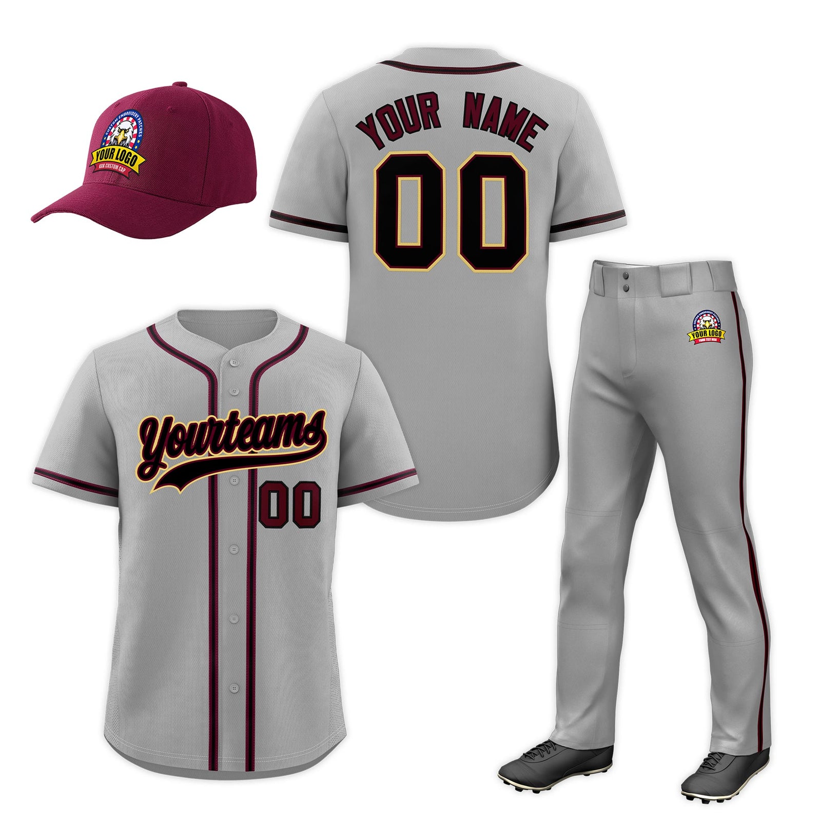 Custom Gray Crimson Classic Style Baseball Uniform Jersey/Pants/Hat Package For Team |KXKSHOP