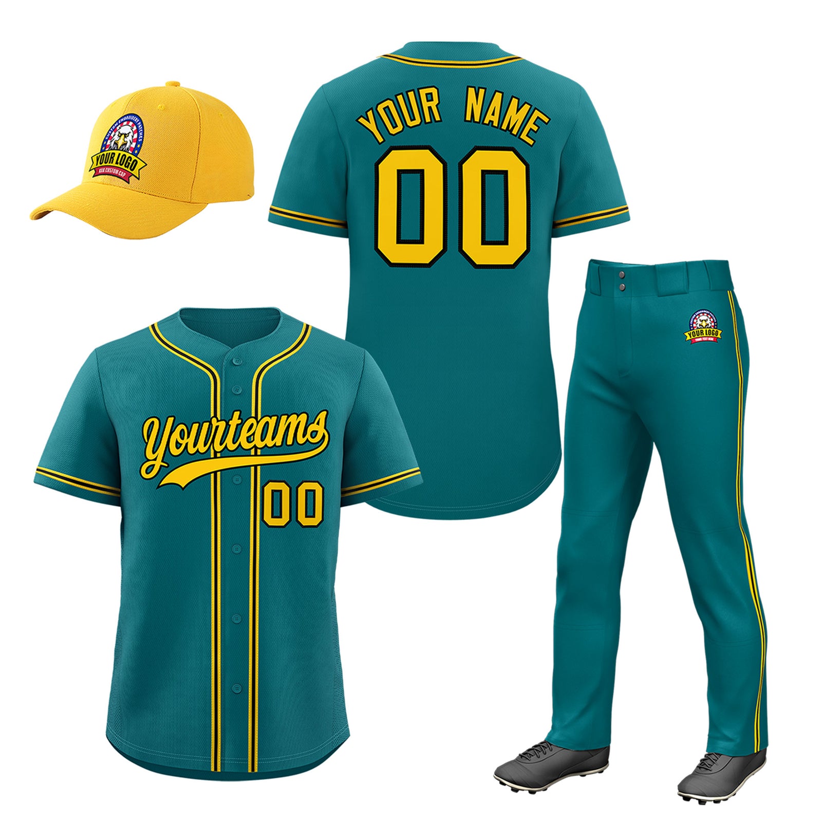 Custom Teal Gold Classic Style Baseball Uniform Jersey/Pants/Hat Package For Team |KXKSHOP