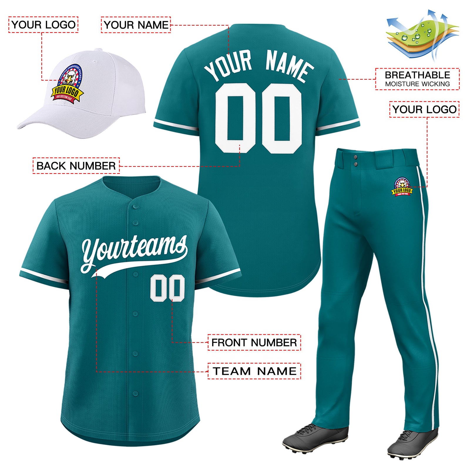 Custom Teal Navy Classic Style Baseball Uniform Jersey/Pants/Hat Package For Team |KXKSHOP