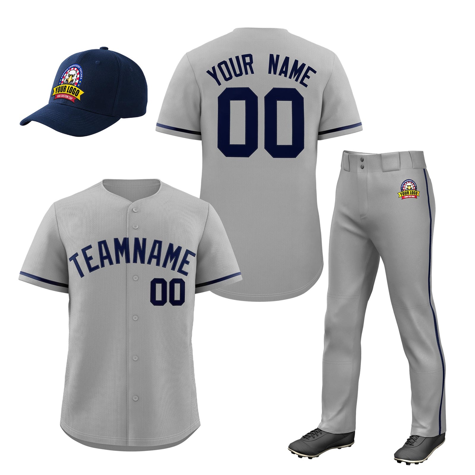 Custom Gray Navy Classic Style Baseball Uniform Jersey/Pants/Hat Package For Team |KXKSHOP