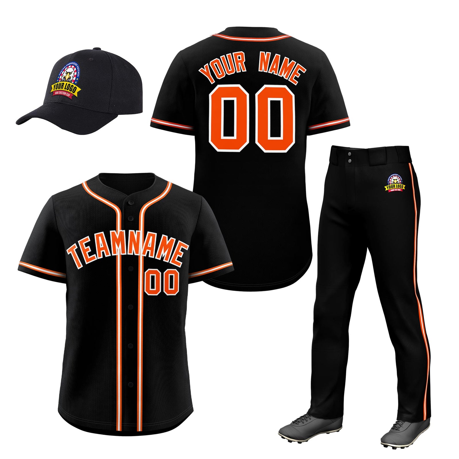 Custom Black Orange Classic Style Baseball Uniform Jersey/Pants/Hat Package For Team |KXKSHOP