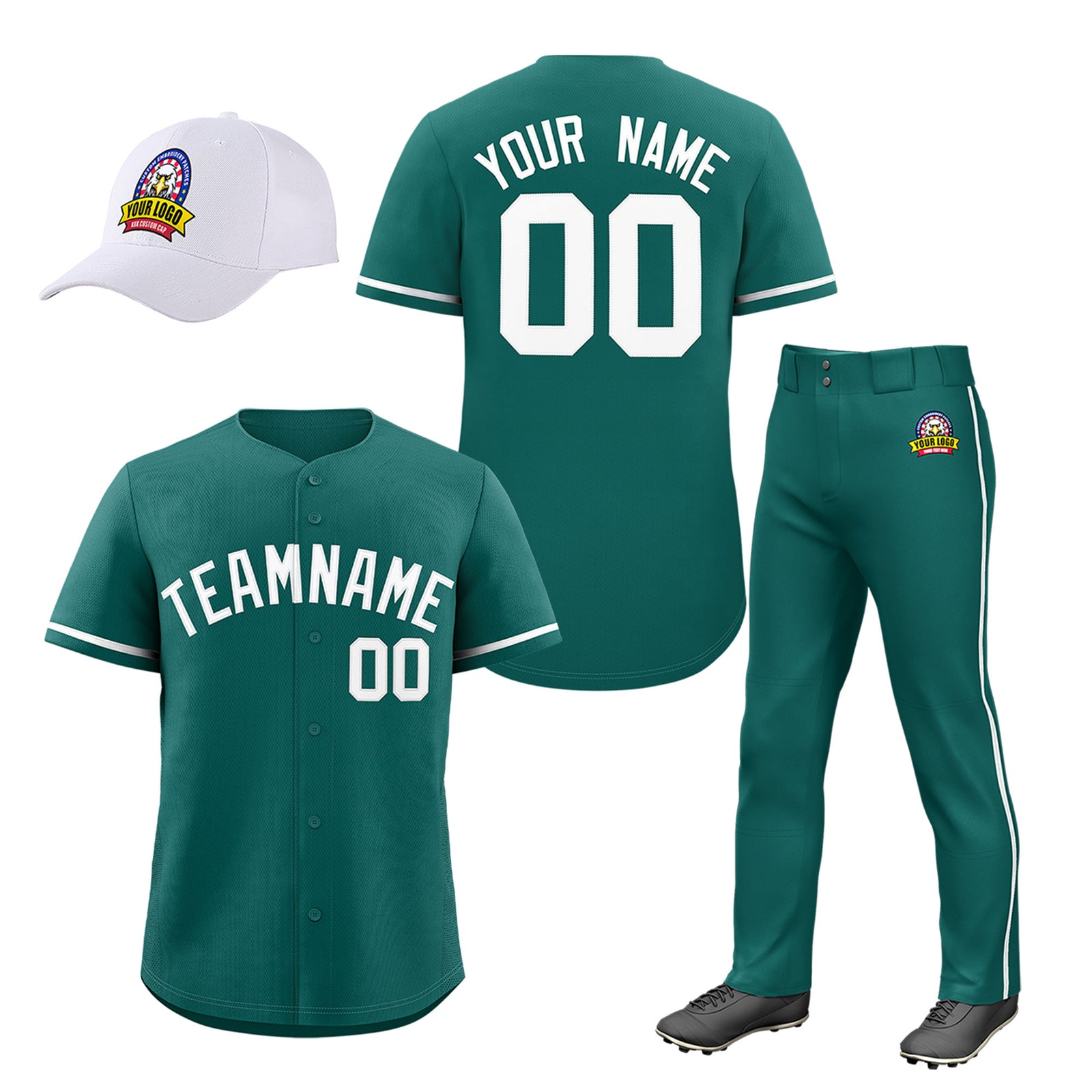 Custom Teal White Classic Style Baseball Uniform Jersey/Pants/Hat Package For Team |KXKSHOP