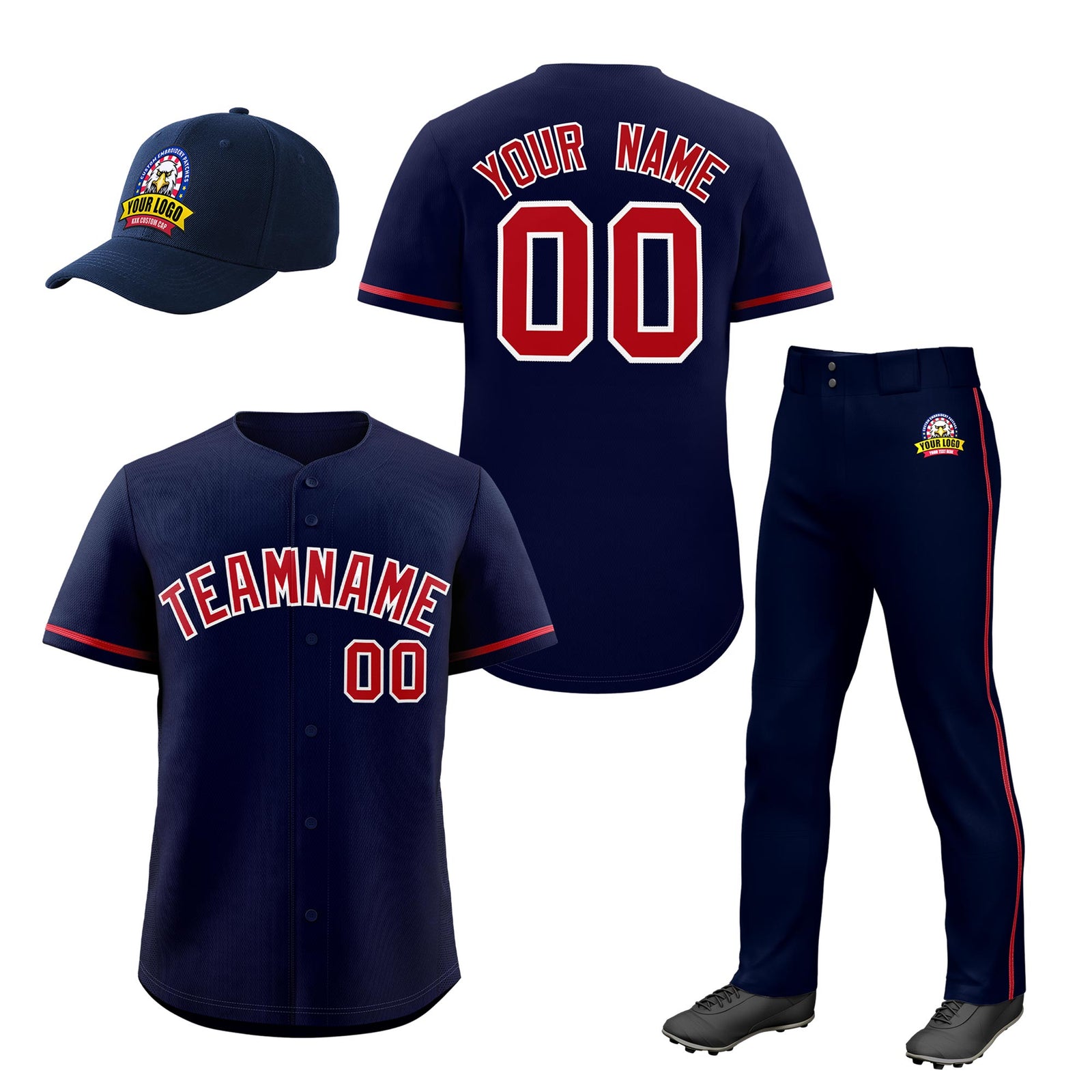 Custom Navy Red Classic Style Baseball Uniform Jersey/Pants/Hat Package For Team |KXKSHOP