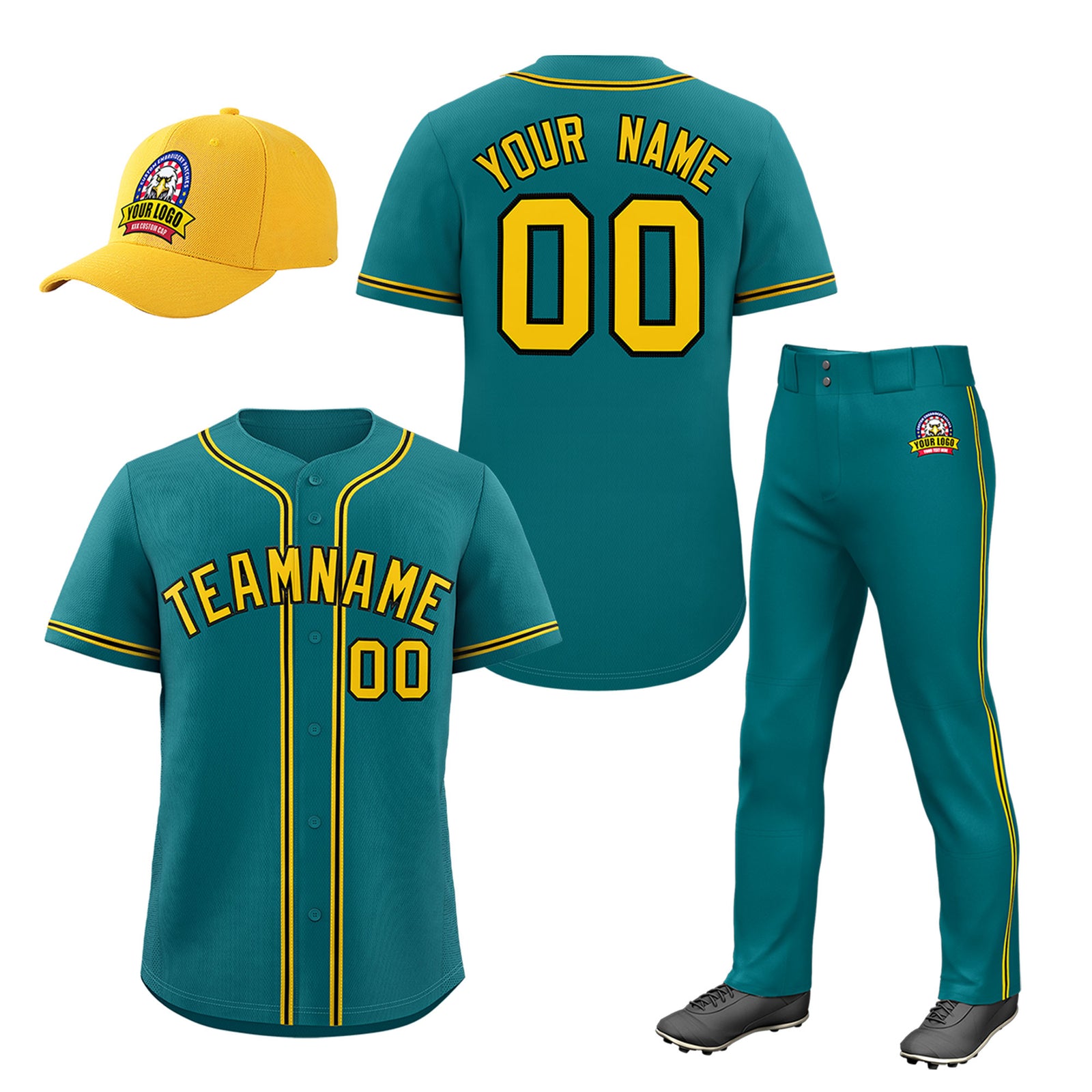 Custom Teal Gold Classic Style Baseball Uniform Jersey/Pants/Hat Package For Team |KXKSHOP