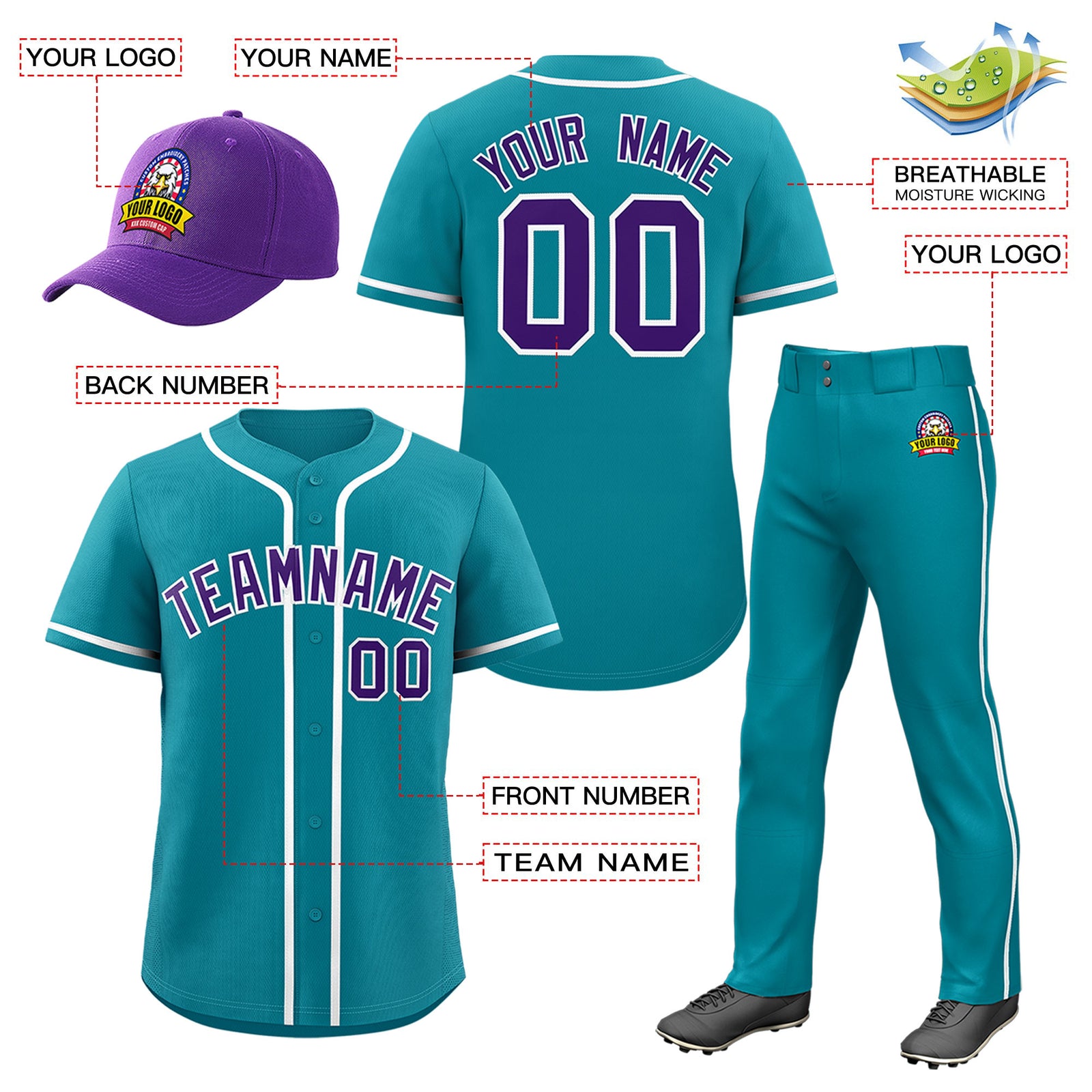 Custom Teal Navy Classic Style Baseball Uniform Jersey/Pants/Hat Package For Team |KXKSHOP
