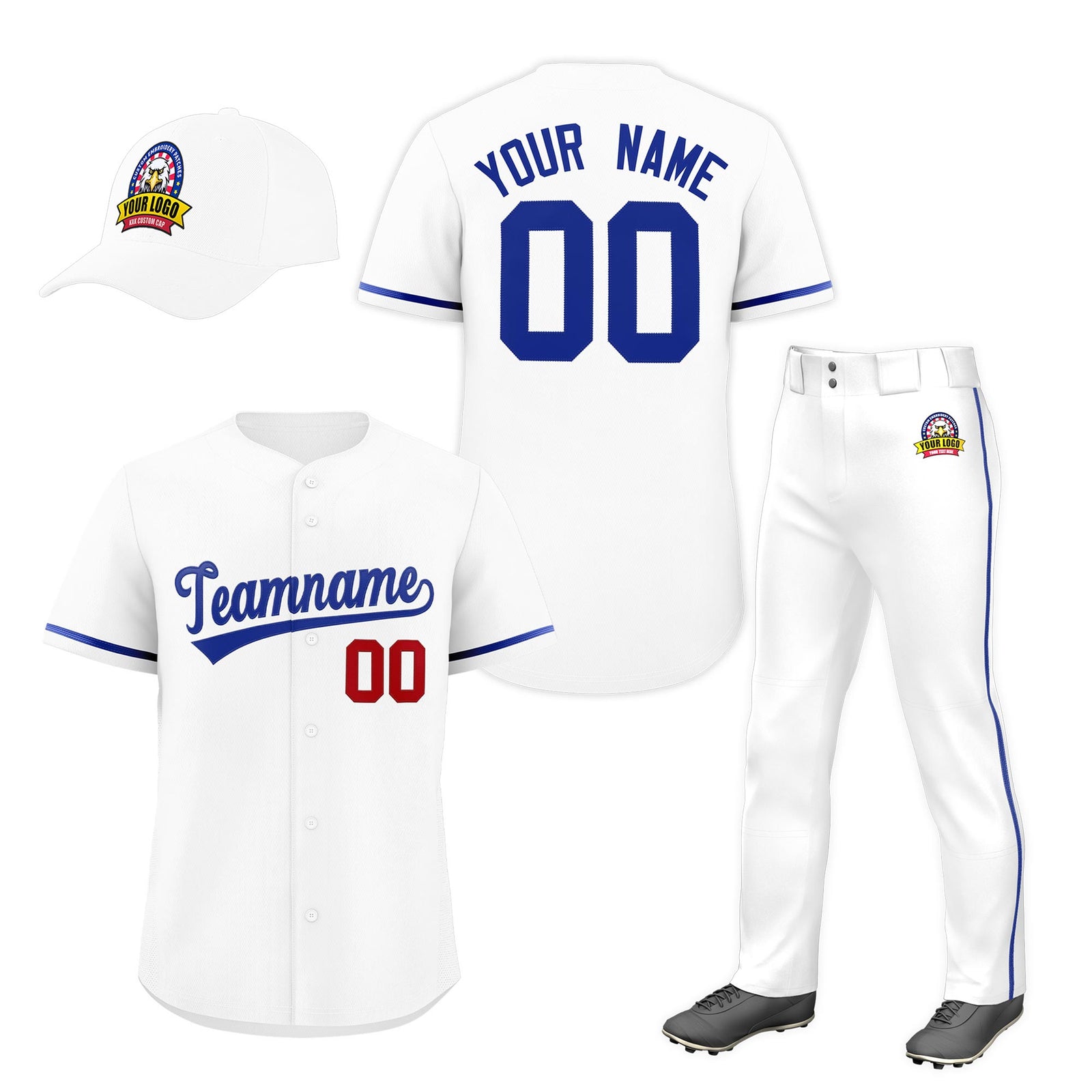 Custom White Royal Blue Classic Style Baseball Uniform Jersey/Pants/Hat Package For Team |KXKSHOP