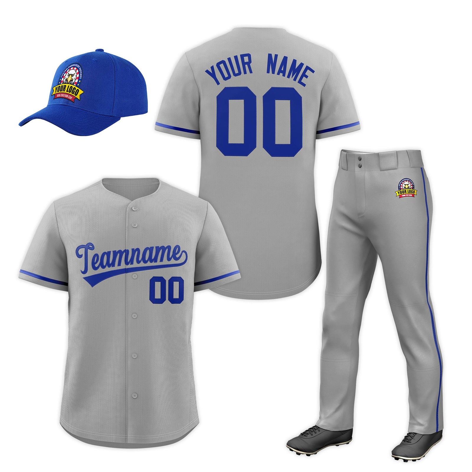 Custom Gray Royal Blue Classic Style Baseball Uniform Jersey/Pants/Hat Package For Team |KXKSHOP