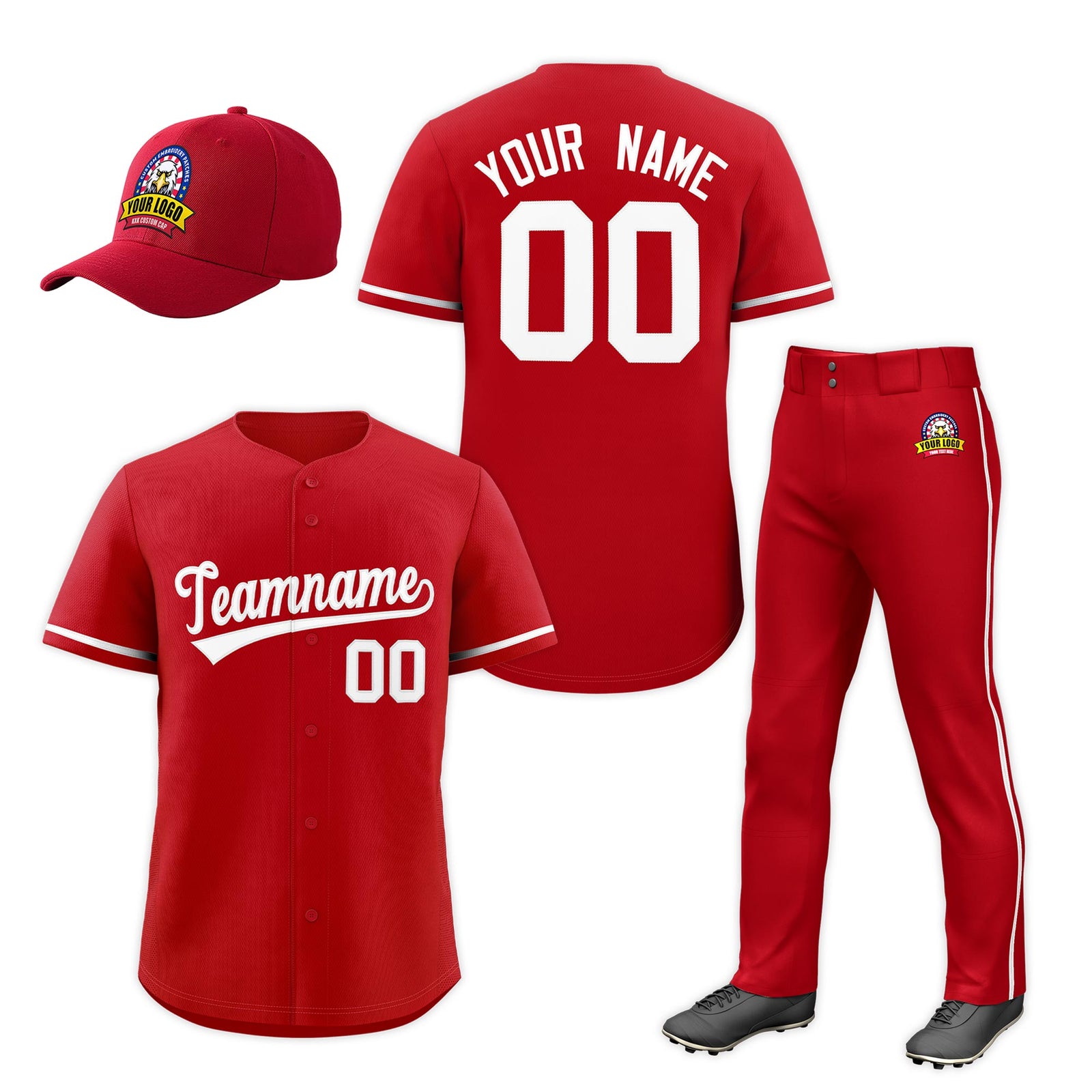 Custom Red White Classic Style Baseball Uniform Jersey/Pants/Hat Package For Team |KXKSHOP