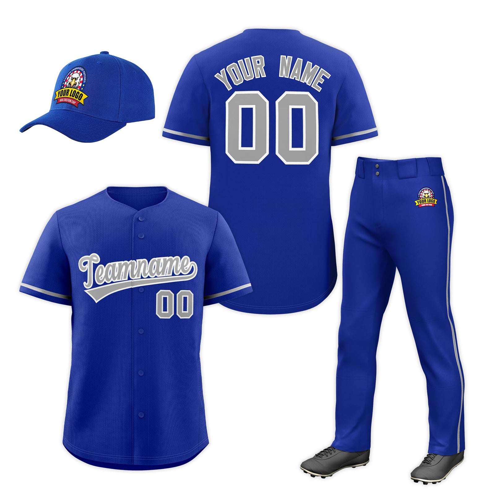 Custom Royal Blue Gray Classic Style Baseball Uniform Jersey/Pants/Hat Package For Team |KXKSHOP