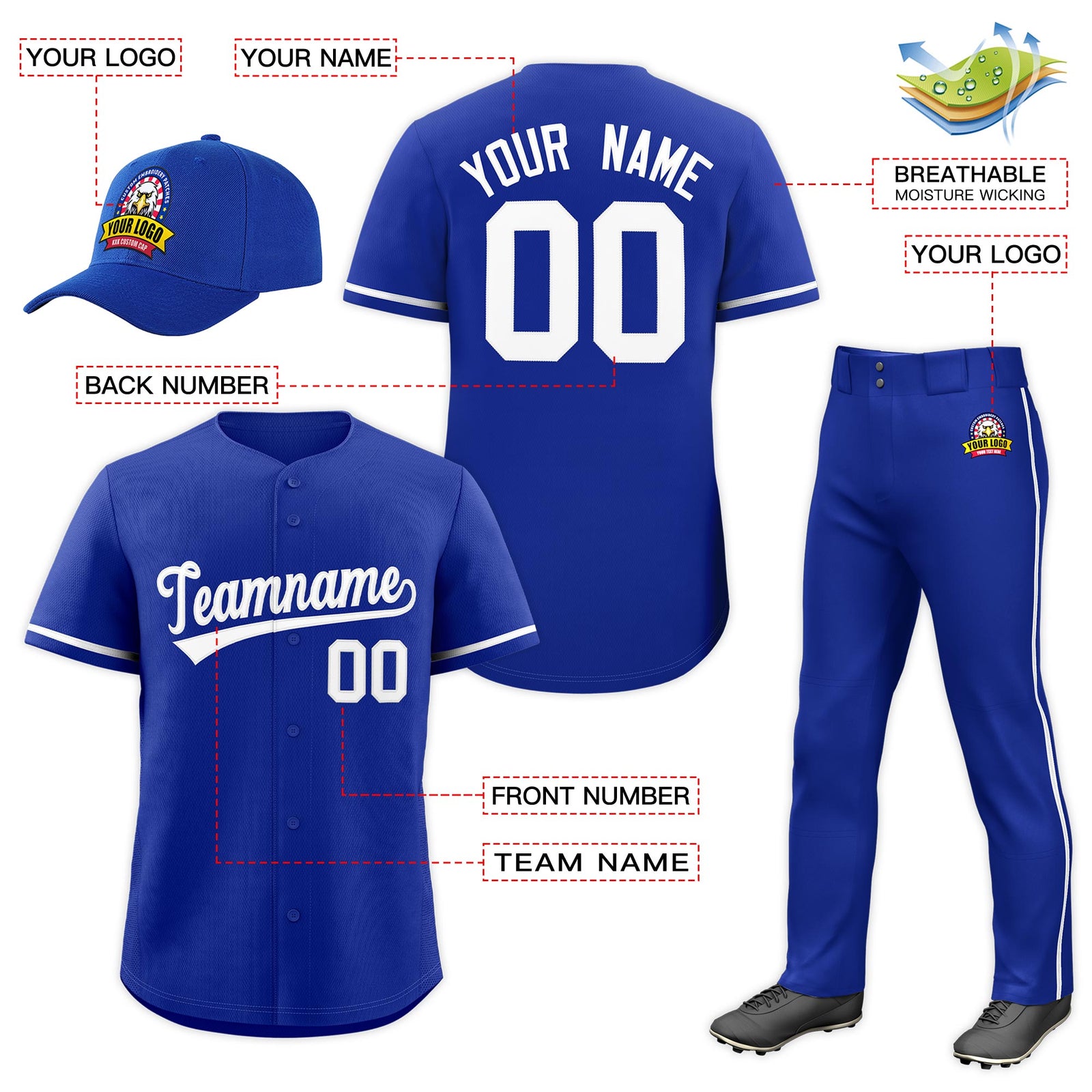 Custom Royal Blue White Classic Style Baseball Uniform Jersey/Pants/Hat Package For Team |KXKSHOP