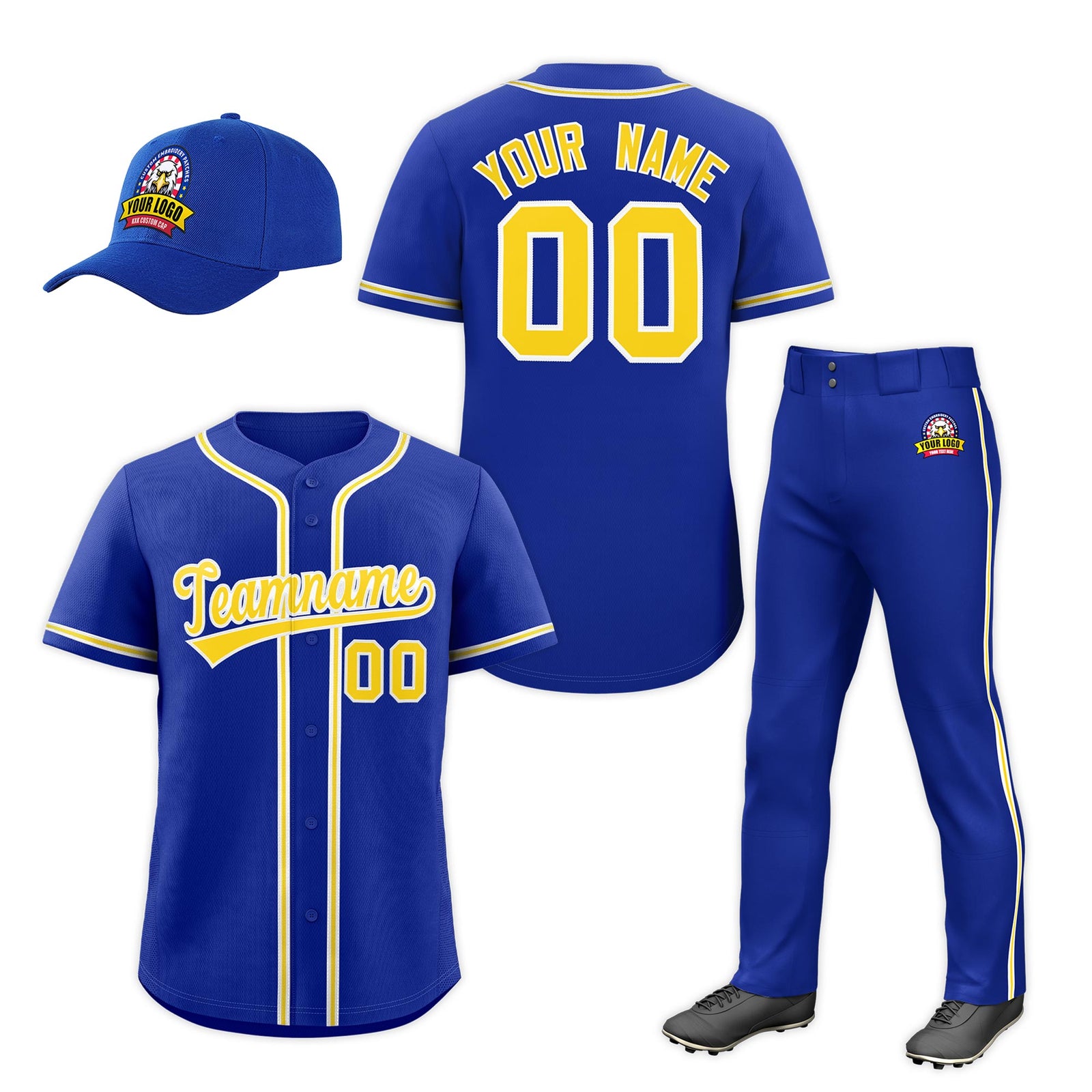 Custom Royal Blue Gold Classic Style Baseball Uniform Jersey/Pants/Hat Package For Team |KXKSHOP