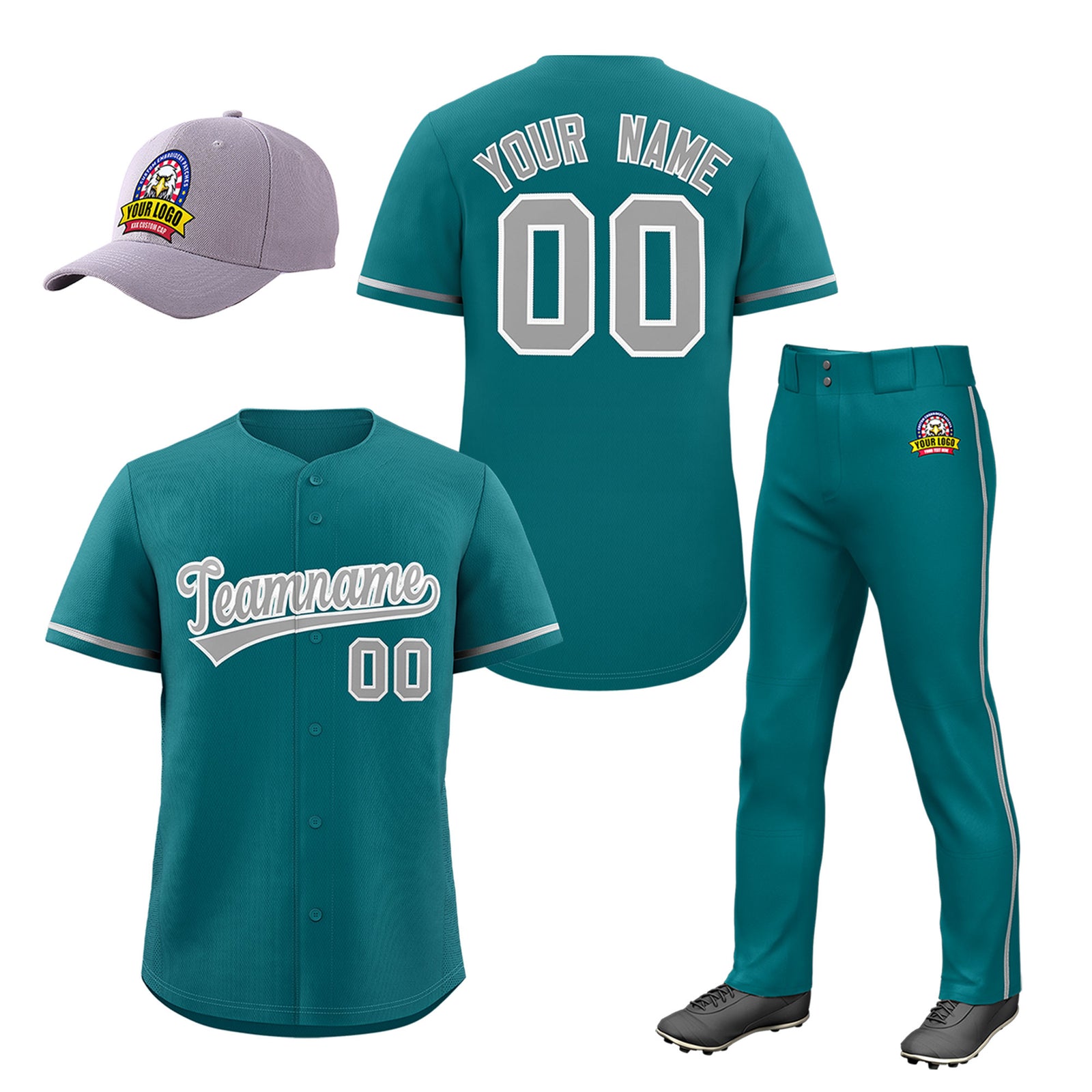 Custom Teal Gray Classic Style Baseball Uniform Jersey/Pants/Hat Package For Team |KXKSHOP