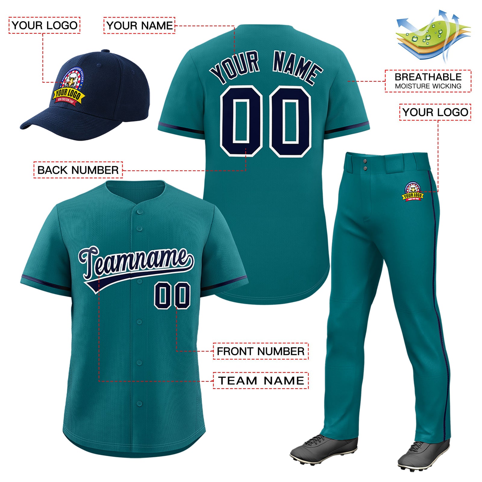 Custom Teal Navy Classic Style Baseball Uniform Jersey/Pants/Hat Package For Team |KXKSHOP