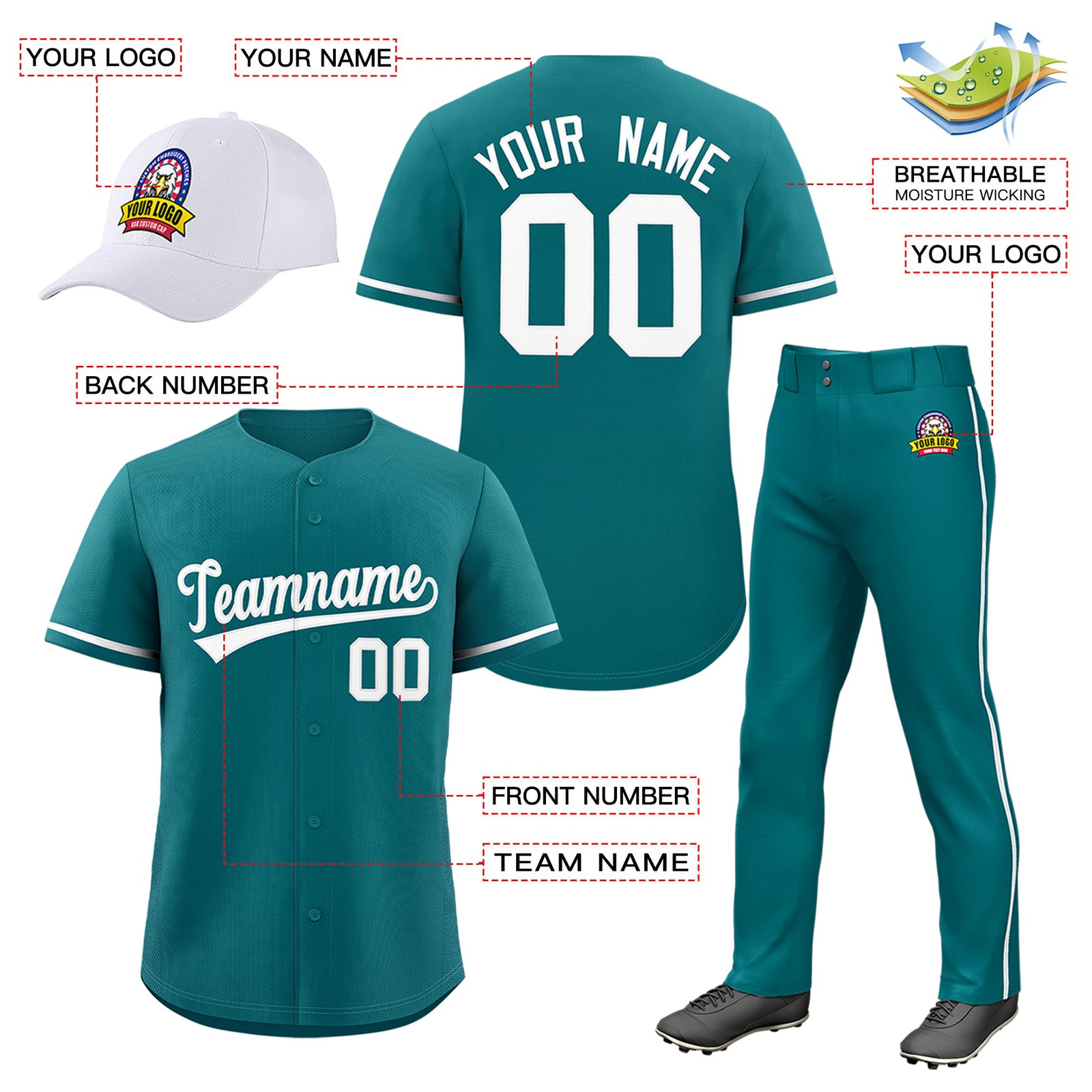 Custom Teal Navy Classic Style Baseball Uniform Jersey/Pants/Hat Package For Team |KXKSHOP