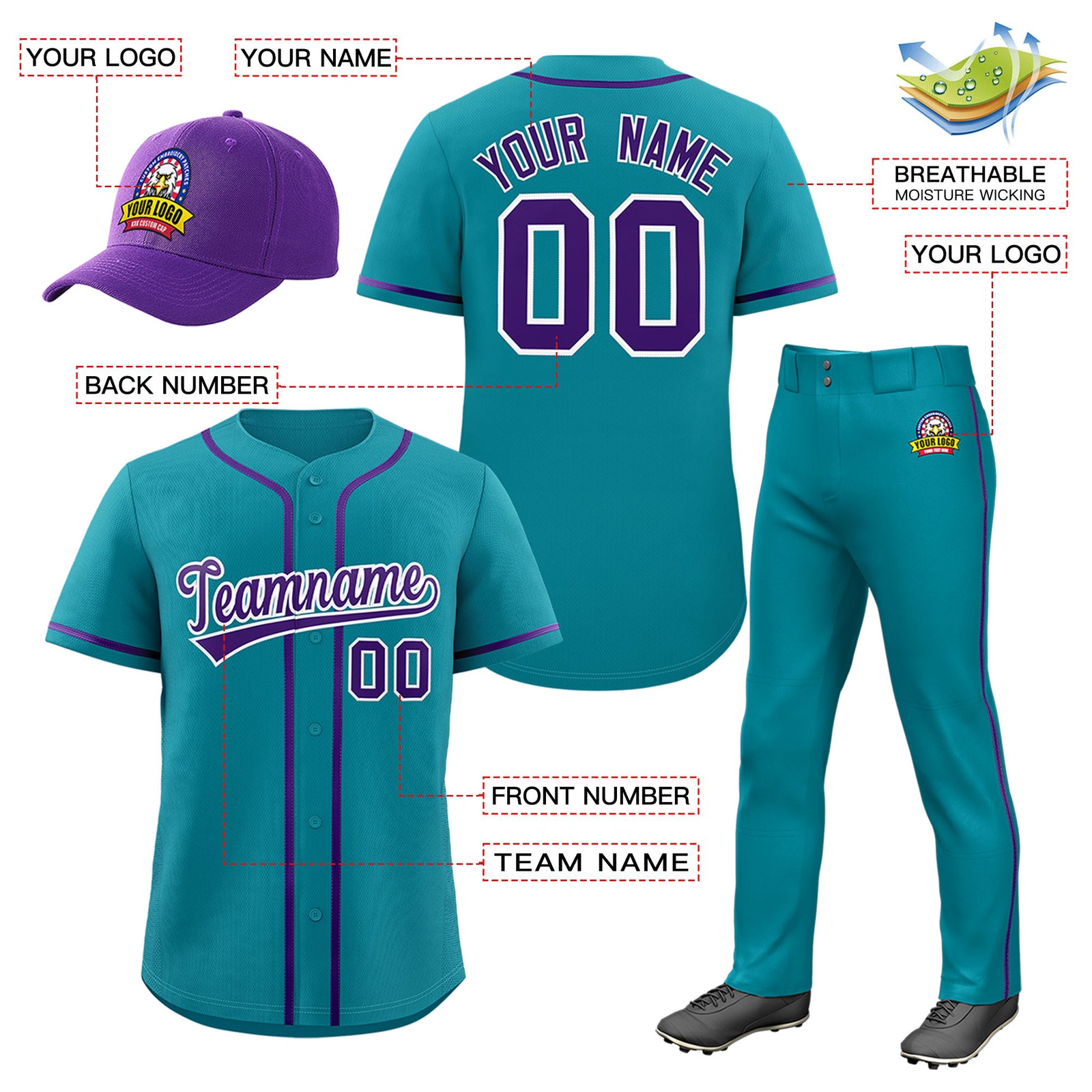Custom Teal Navy Classic Style Baseball Uniform Jersey/Pants/Hat Package For Team |KXKSHOP