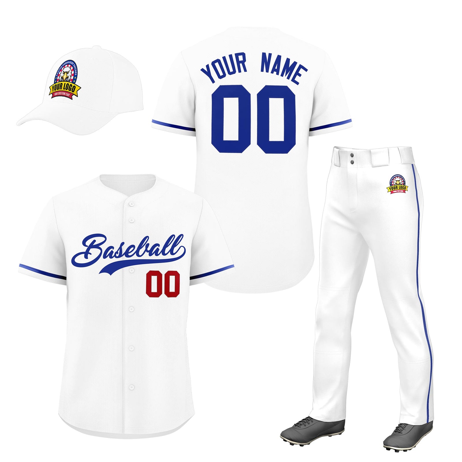 Custom White Royal Blue Classic Style Baseball Uniform Jersey/Pants/Hat Package For Team |KXKSHOP