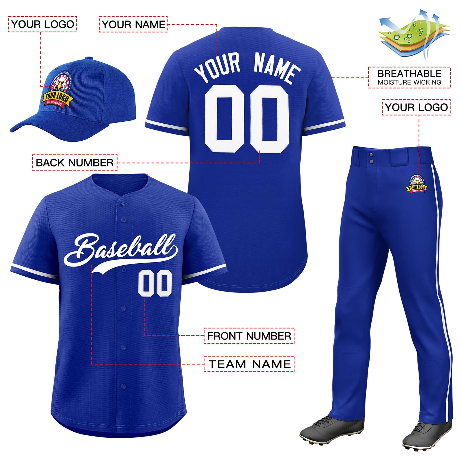 Custom Royal Blue White Classic Style Baseball Uniform Jersey/Pants/Hat Package For Team |KXKSHOP