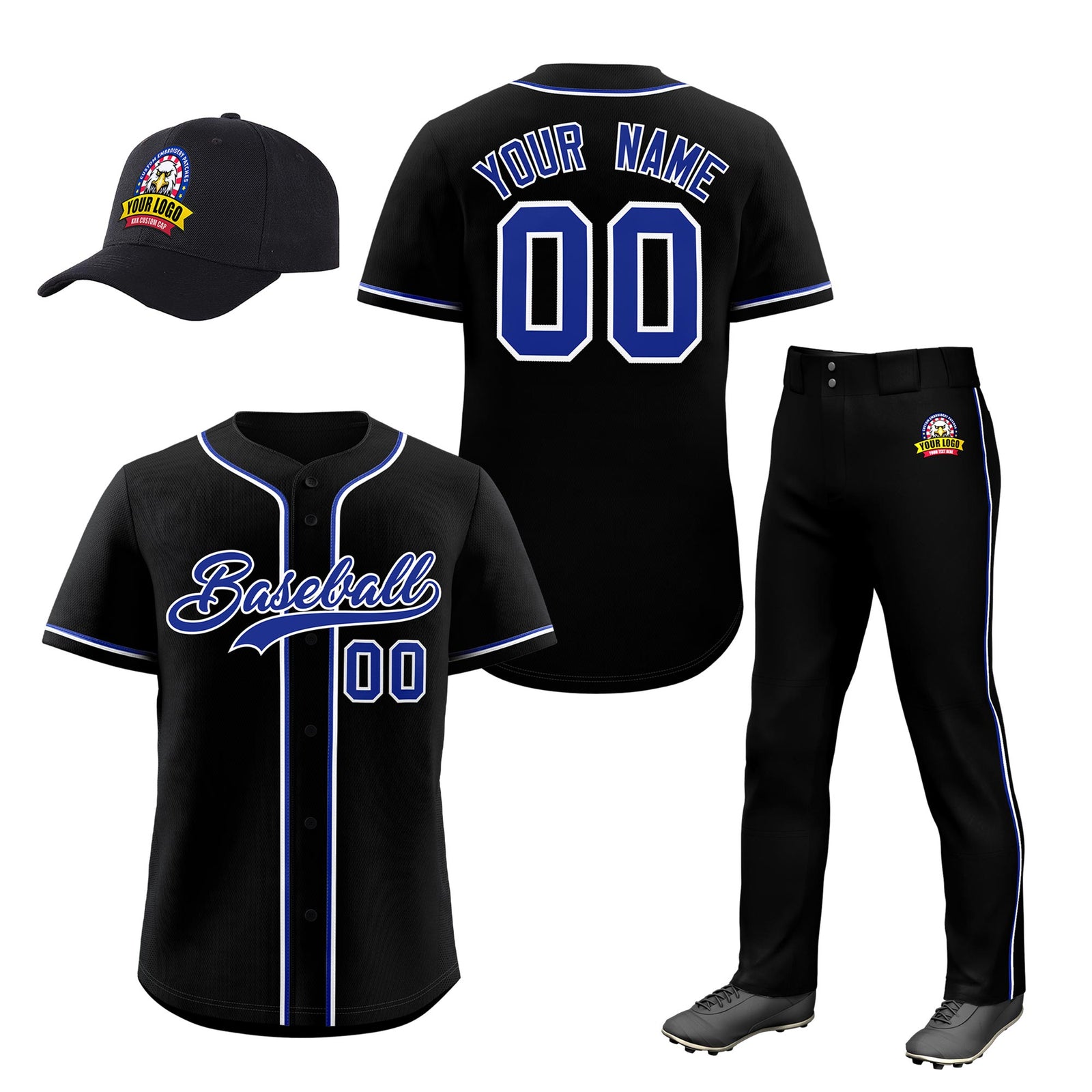 Custom Black Royal Blue Classic Style Baseball Uniform Jersey/Pants/Hat Package For Team |KXKSHOP