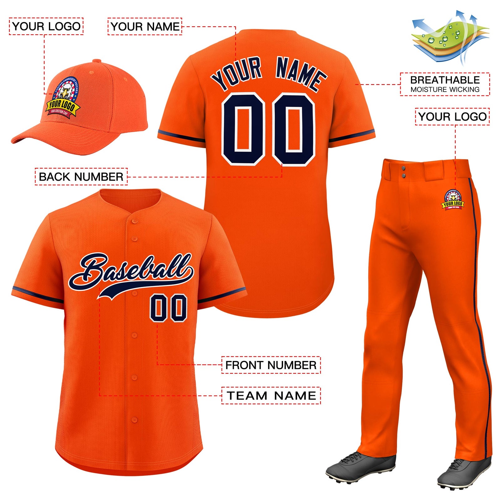 Custom Orange Navy Classic Style Baseball Uniform Jersey/Pants/Hat Package For Team |KXKSHOP