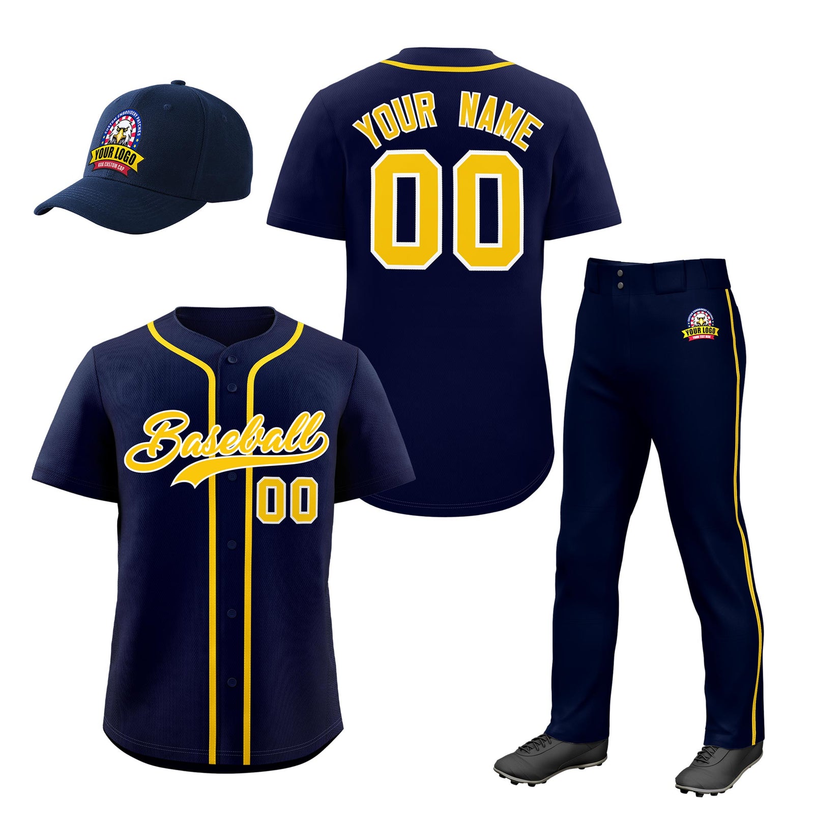 Custom Navy Gold Classic Style Baseball Uniform Jersey/Pants/Hat Package For Team |KXKSHOP