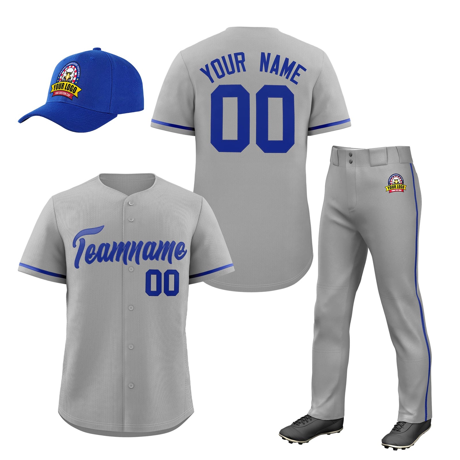 Custom Gray Royal Blue Classic Style Baseball Uniform Jersey/Pants/Hat Package For Team |KXKSHOP