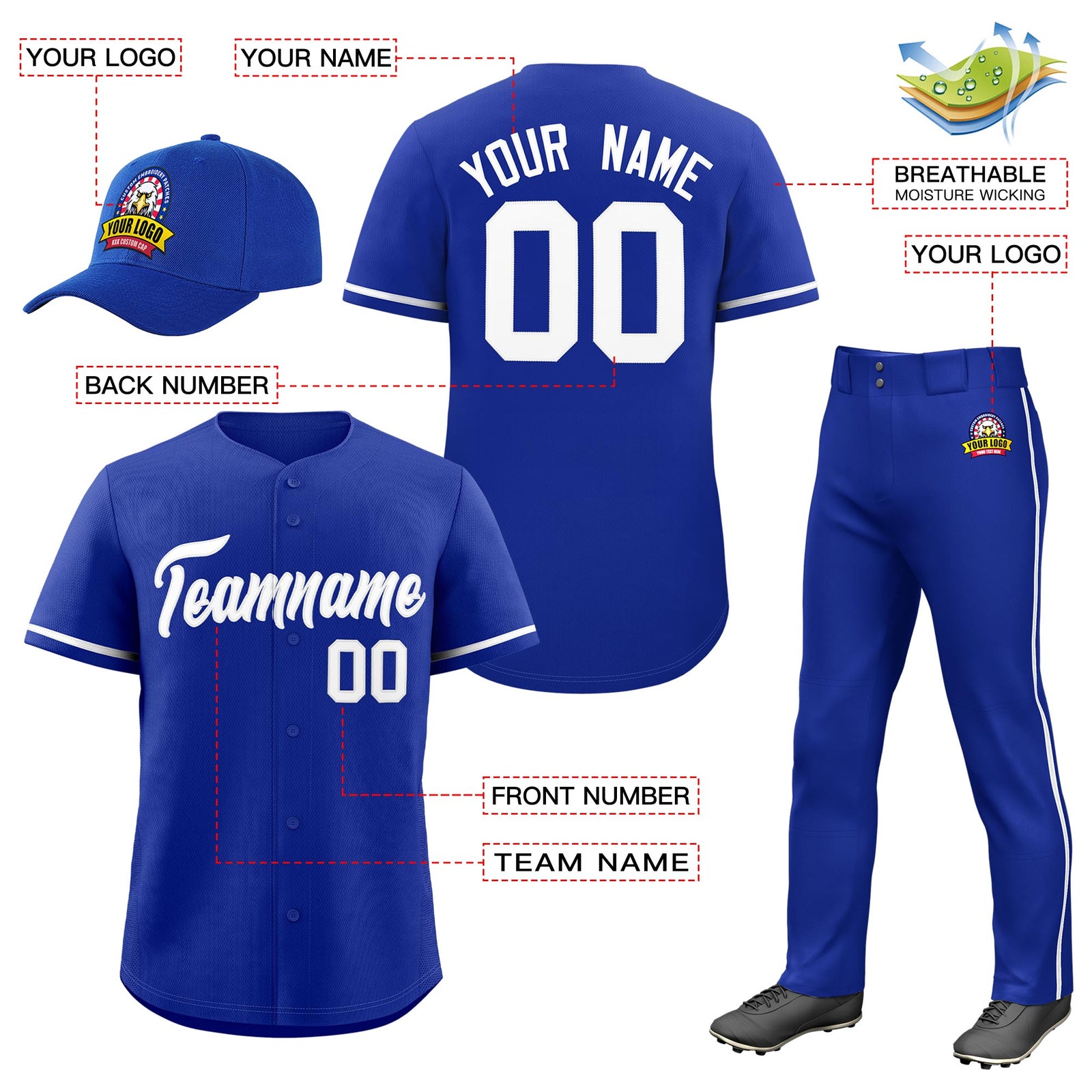 Custom Royal Blue White Classic Style Baseball Uniform Jersey/Pants/Hat Package For Team |KXKSHOP