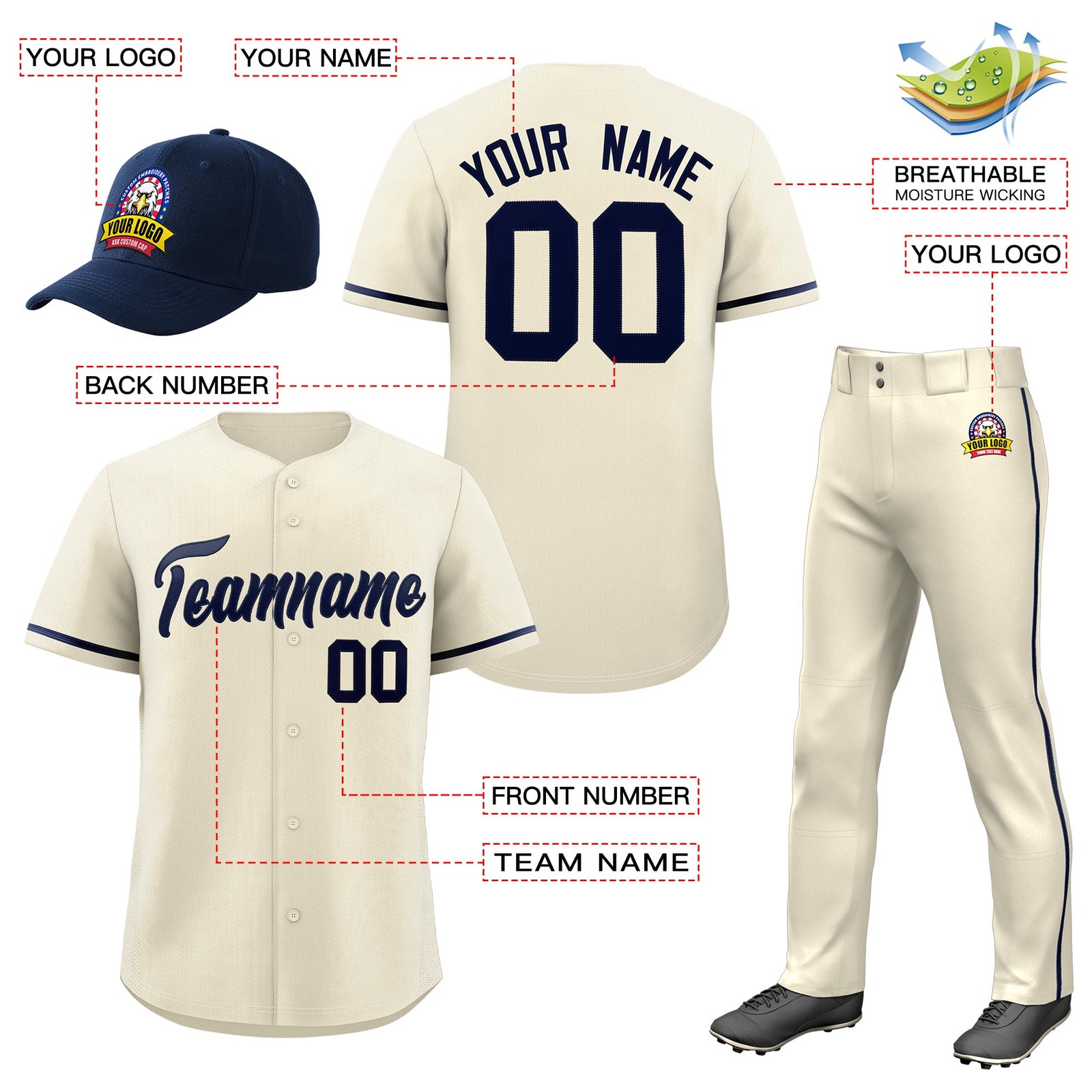 Custom Cream Navy Classic Style Baseball Uniform Jersey/Pants/Hat Package For Team |KXKSHOP