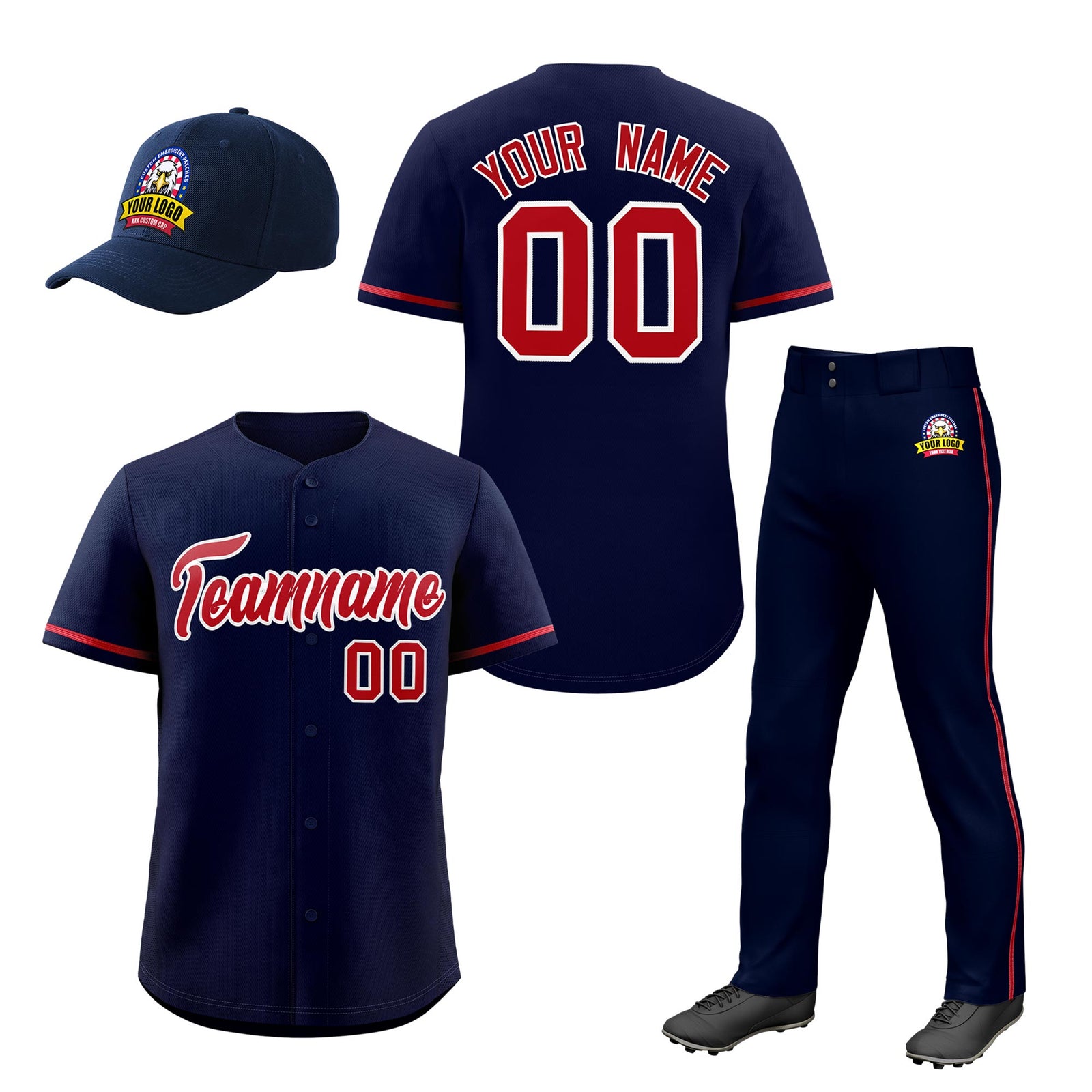 Custom Navy Red Classic Style Baseball Uniform Jersey/Pants/Hat Package For Team |KXKSHOP