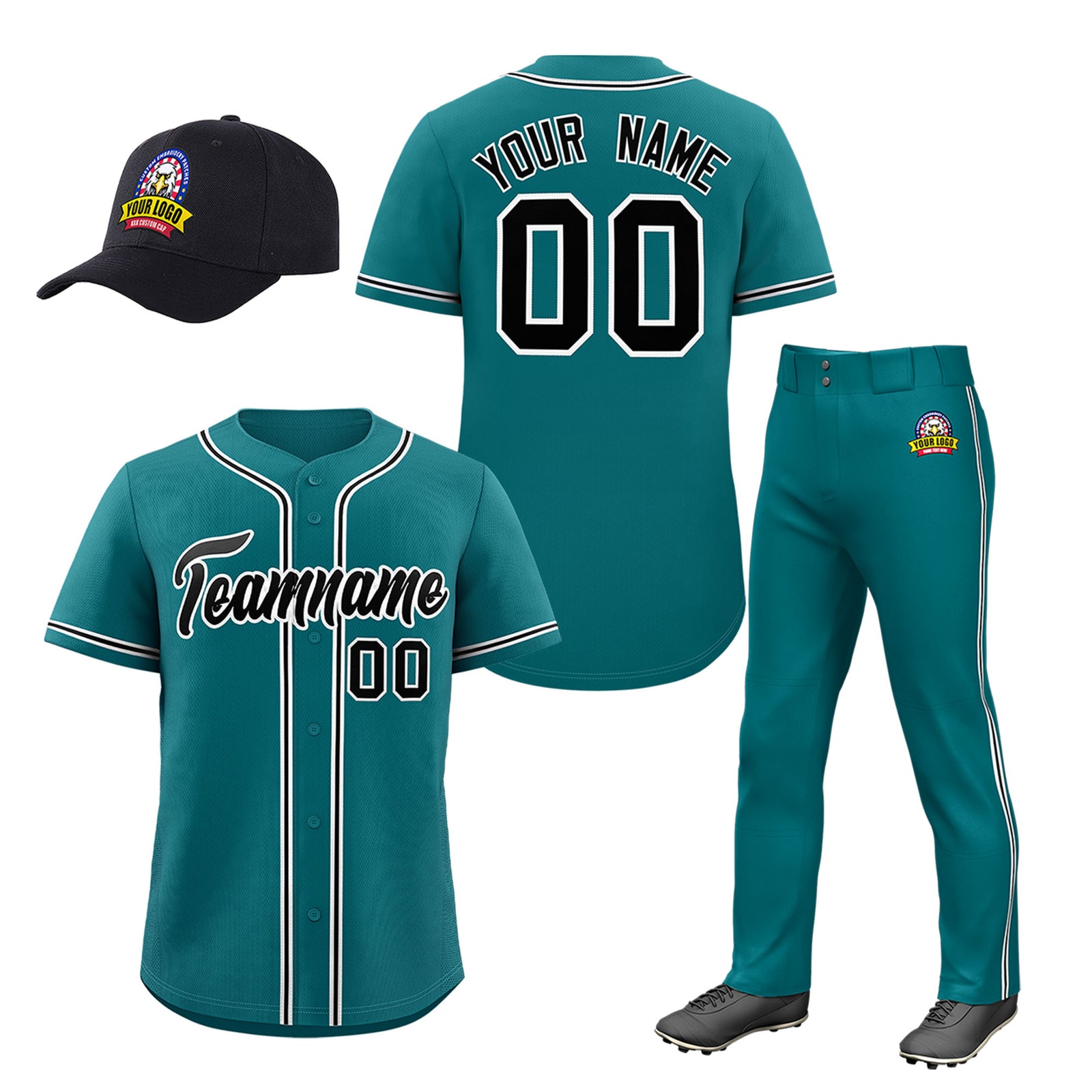 Custom Teal Black Classic Style Baseball Uniform Jersey/Pants/Hat Package For Team |KXKSHOP