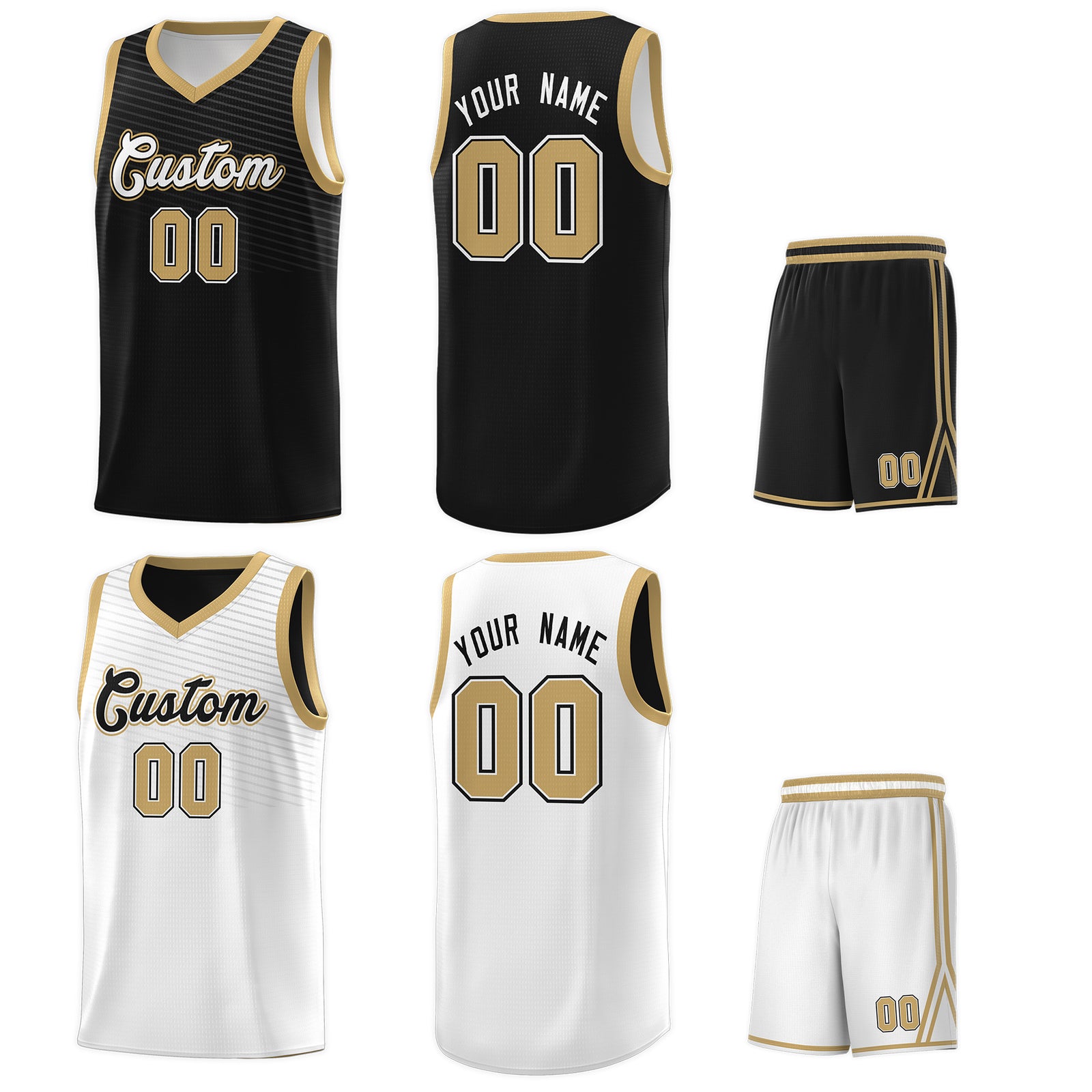 Custom White Old Gold Chest Slash Patttern Sports Uniform Basketball Jersey