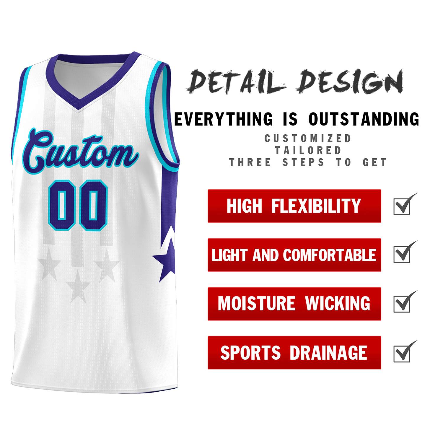 Custom White Purple and Sky Blue Gradient Star Graffiti Pattern Sports Uniform Basketball Jersey