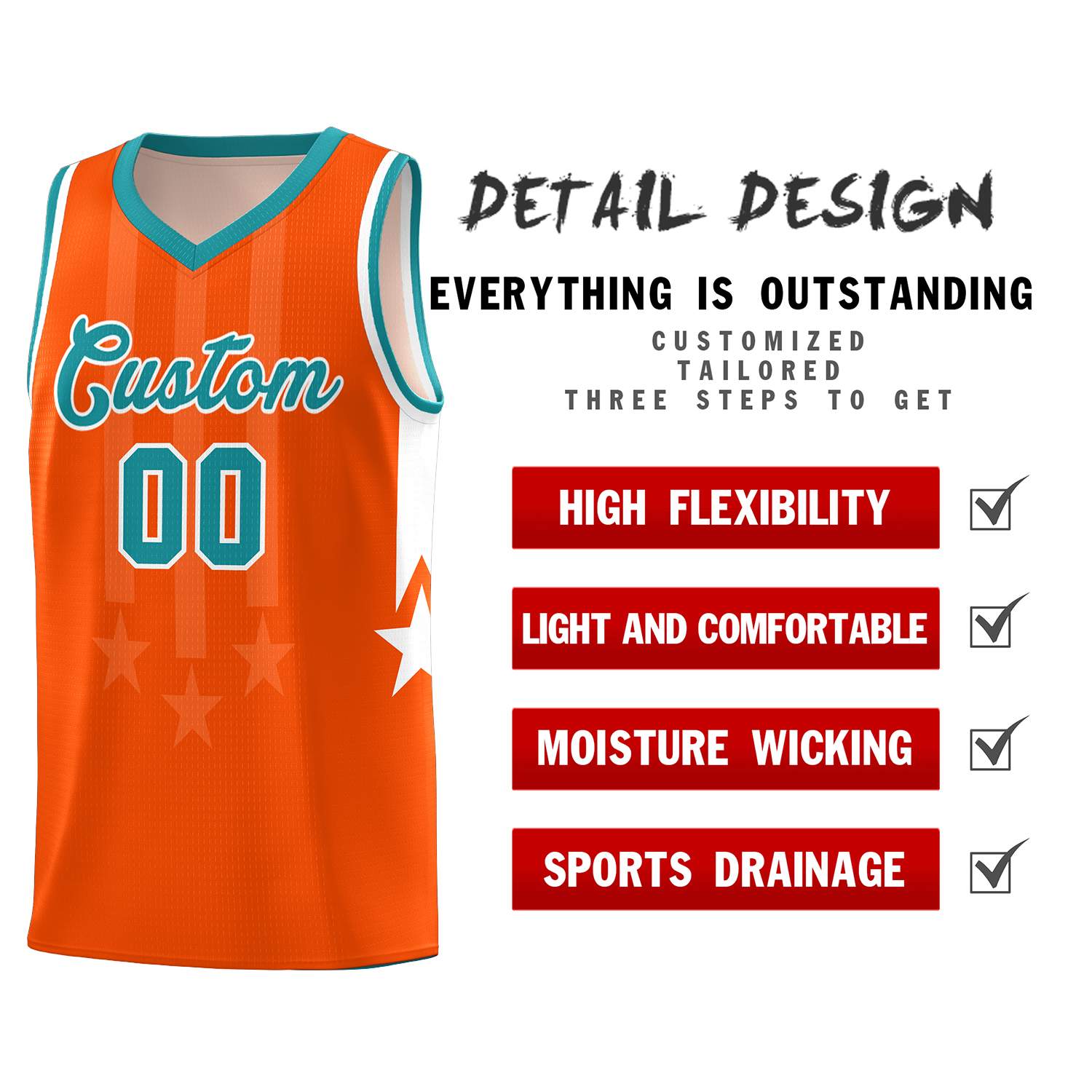 Custom Orange Aqua and White Gradient Star Graffiti Pattern Sports Uniform Basketball Jersey