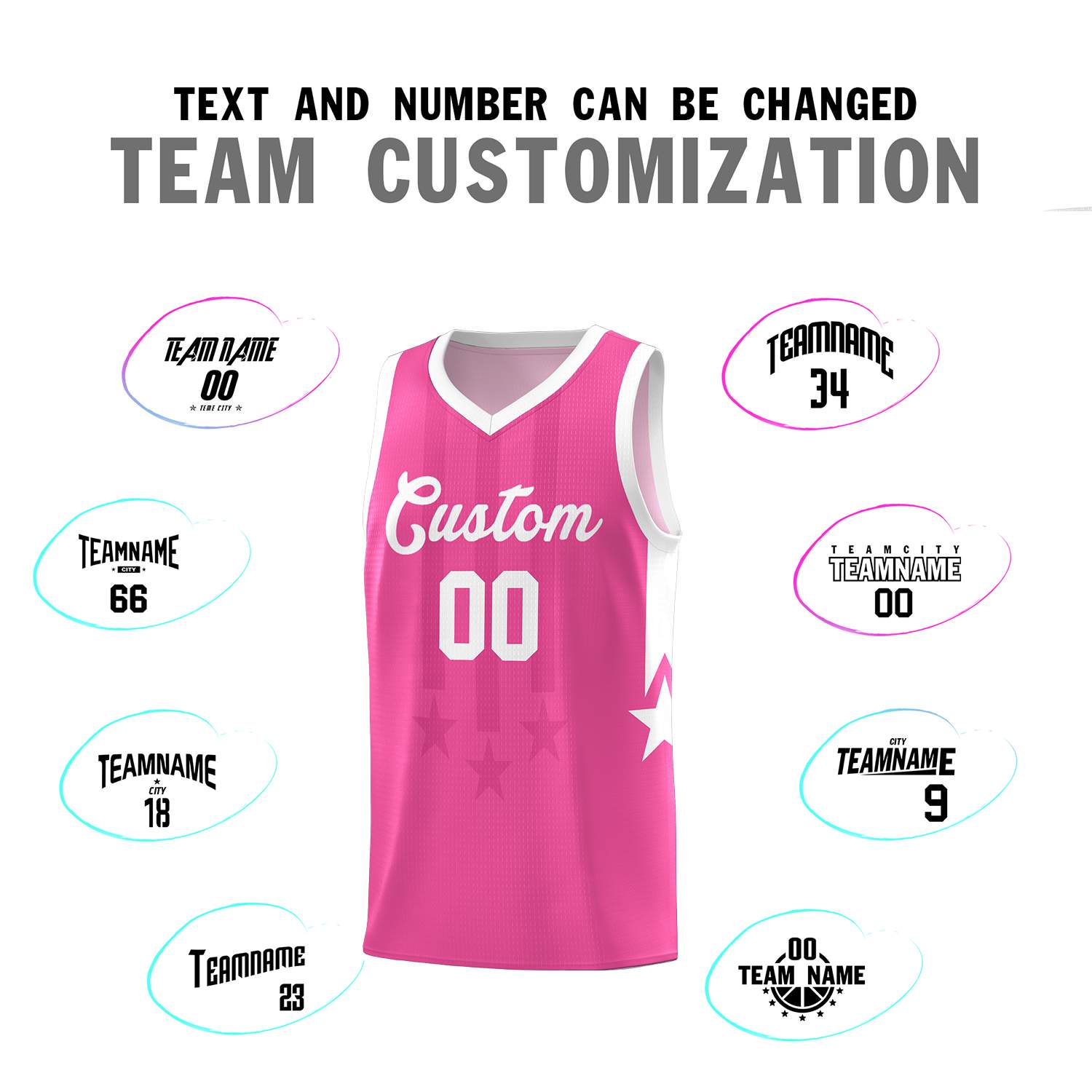 Custom Pink White and White Gradient Star Graffiti Pattern Sports Uniform Basketball Jersey