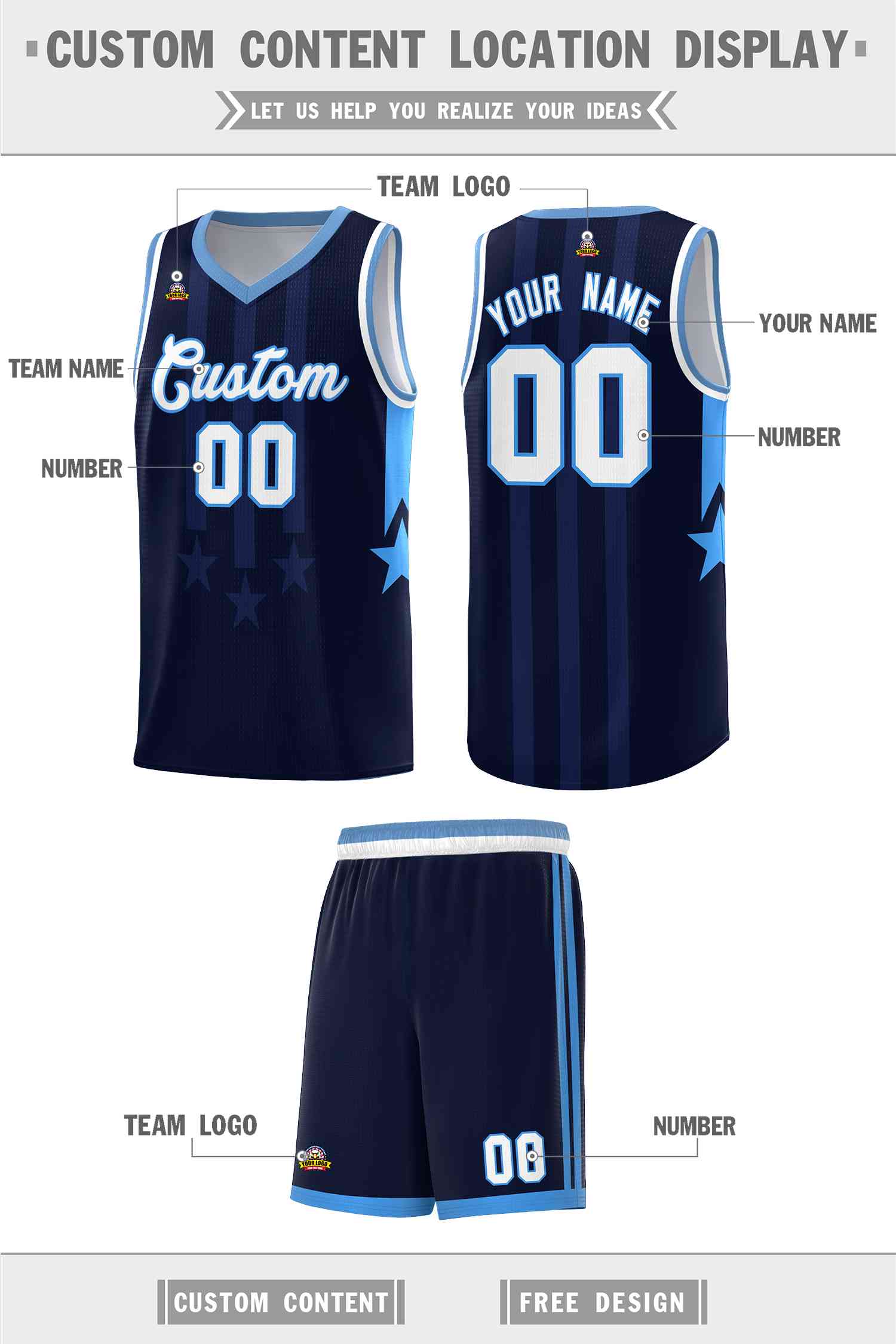 Custom Navy Light Blue and White Gradient Star Graffiti Pattern Sports Uniform Basketball Jersey