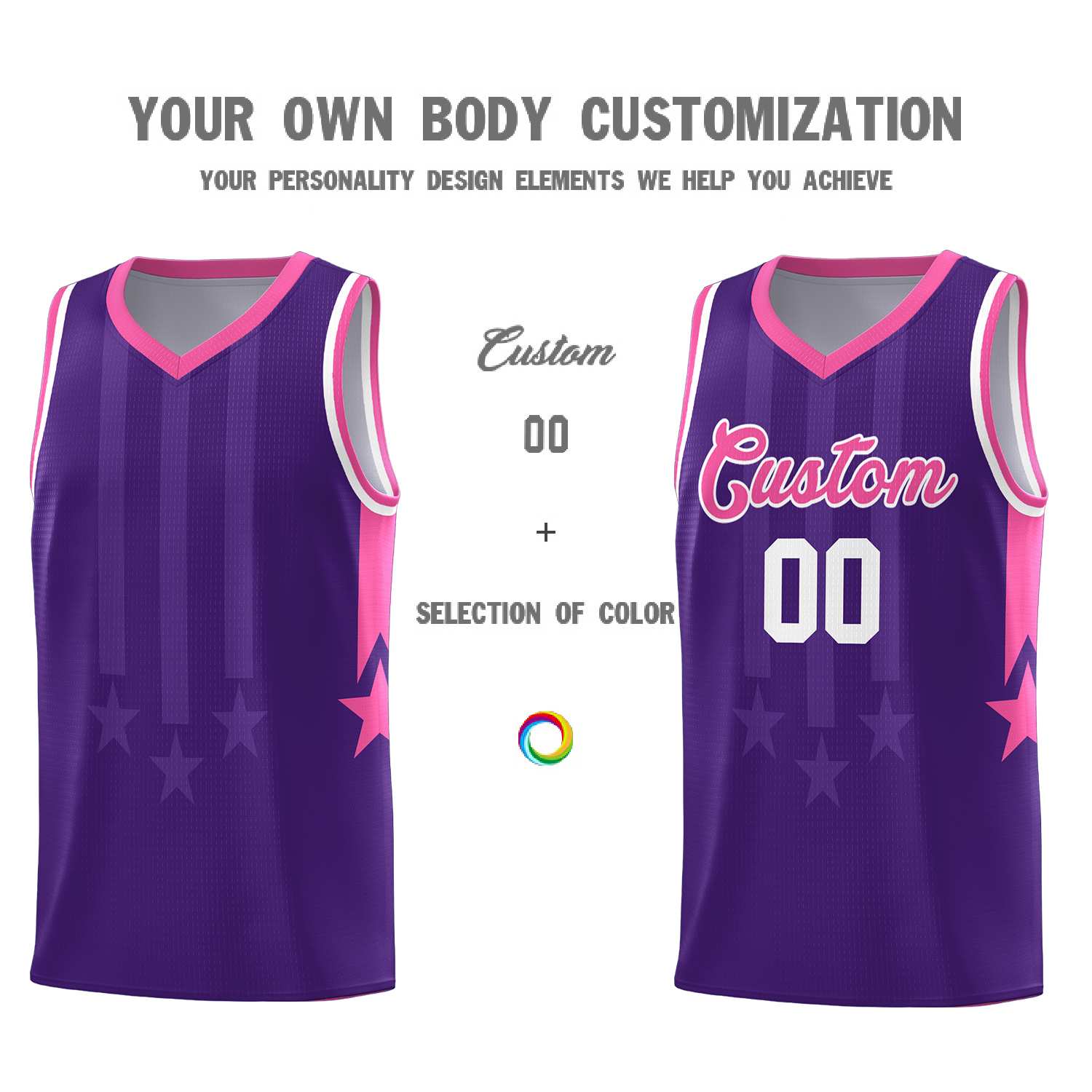 Custom Purple Pink and White Gradient Star Graffiti Pattern Sports Uniform Basketball Jersey
