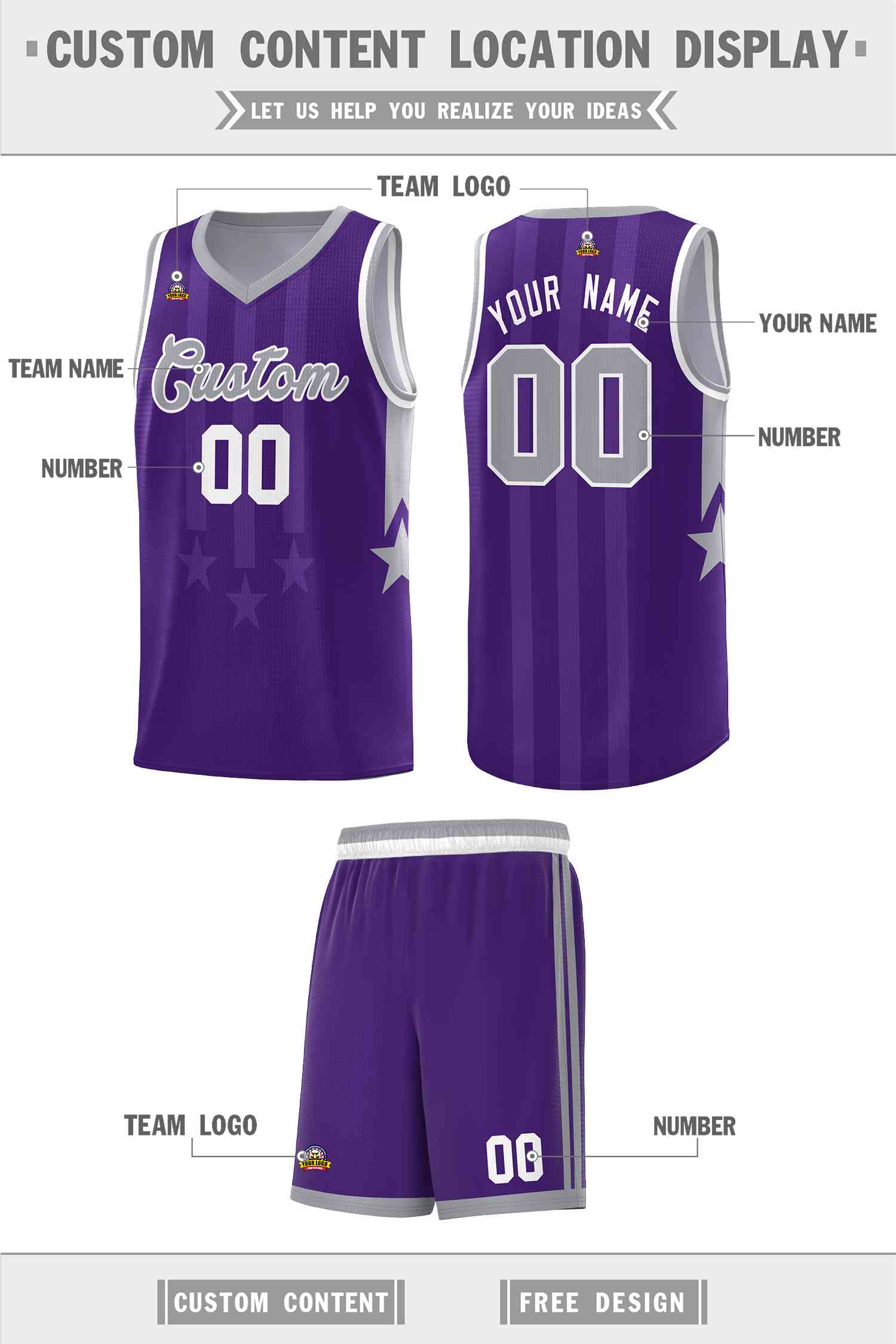 Custom Purple Gray and White Gradient Star Graffiti Pattern Sports Uniform Basketball Jersey