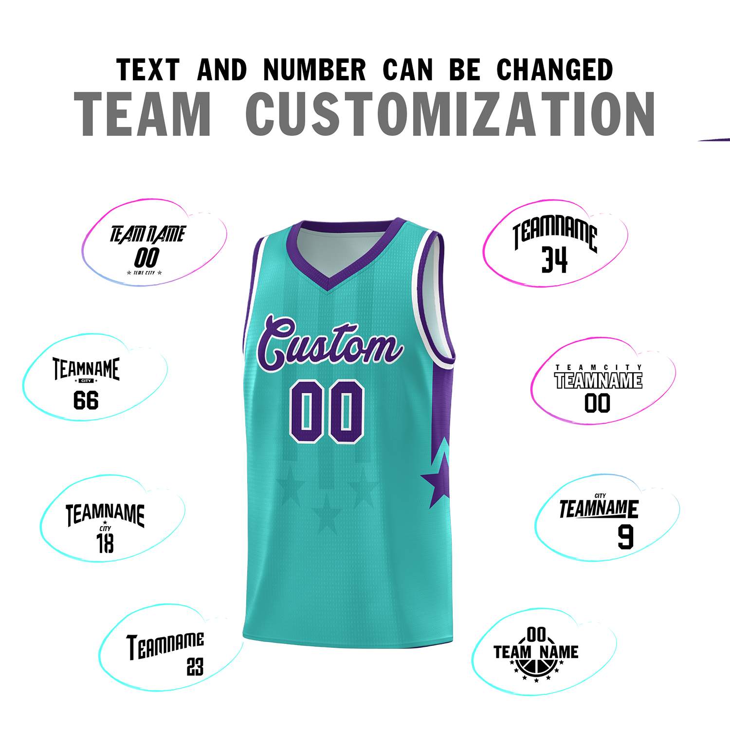 Custom Bright Green Purple and White Gradient Star Graffiti Pattern Sports Uniform Basketball Jersey