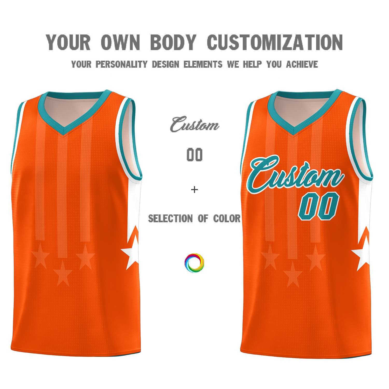 Custom Orange Aqua and White Gradient Star Graffiti Pattern Sports Uniform Basketball Jersey