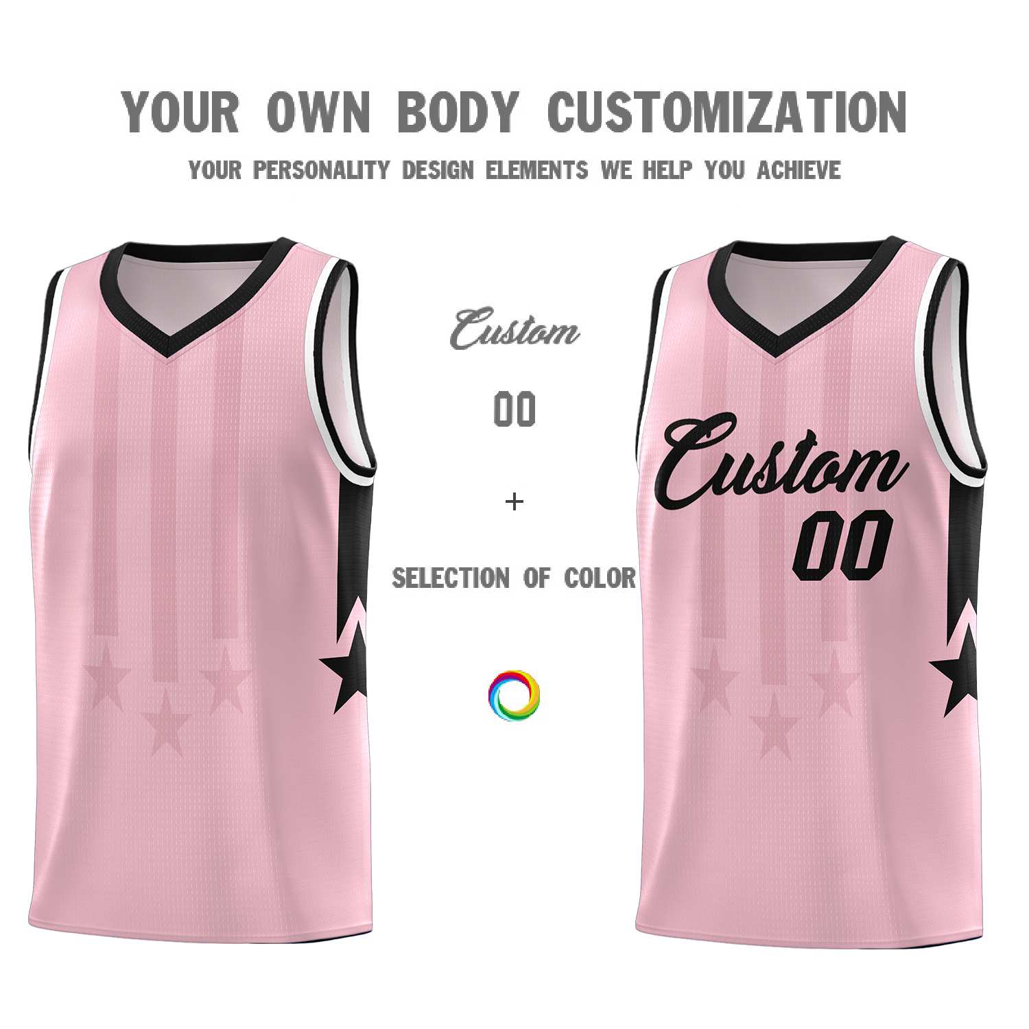 Custom Light Pink Black and White Gradient Star Graffiti Pattern Sports Uniform Basketball Jersey