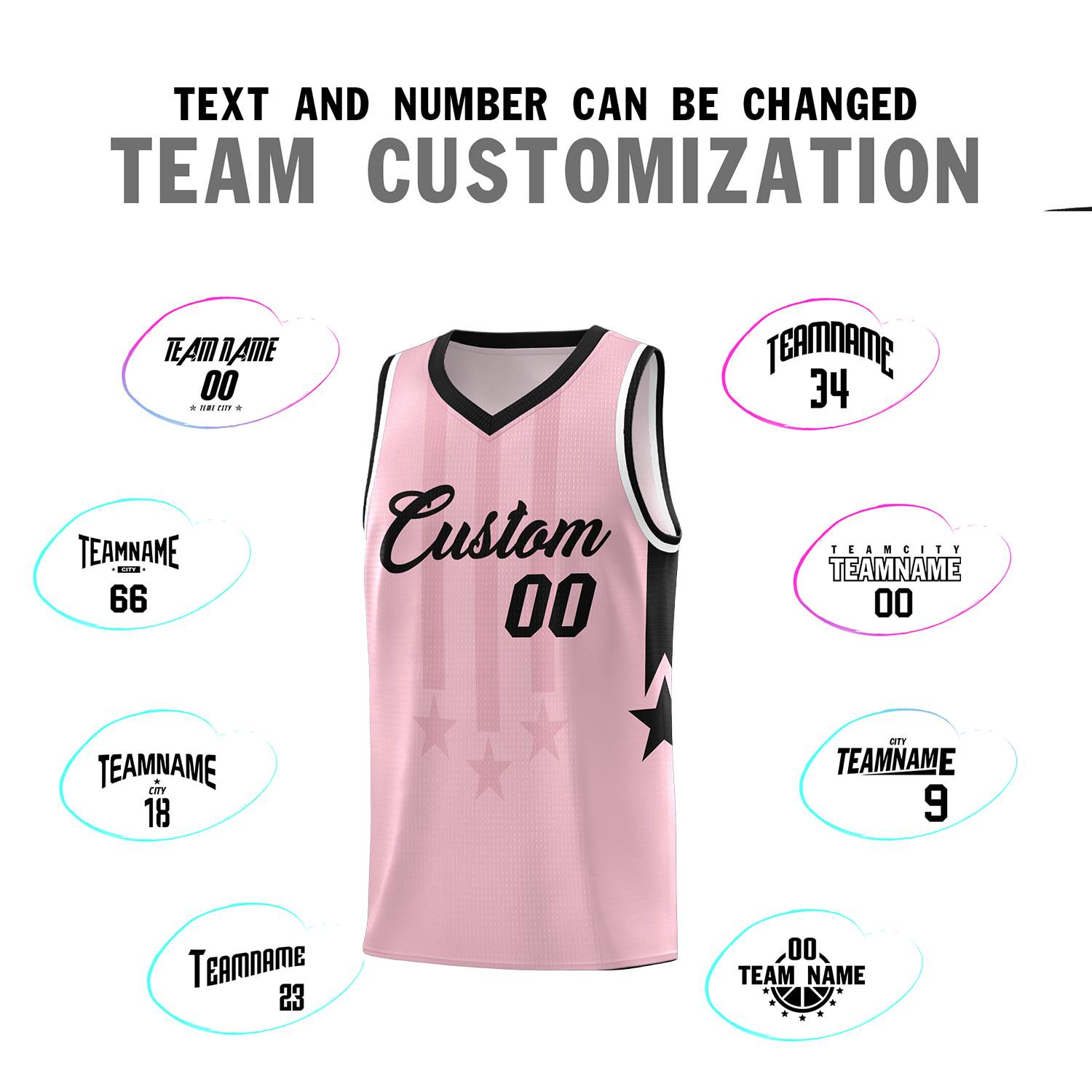 Custom Light Pink Black and White Gradient Star Graffiti Pattern Sports Uniform Basketball Jersey