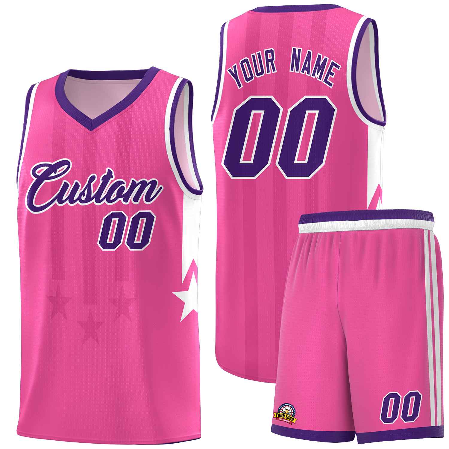 Custom Pink Purple and White Gradient Star Graffiti Pattern Sports Uniform Basketball Jersey