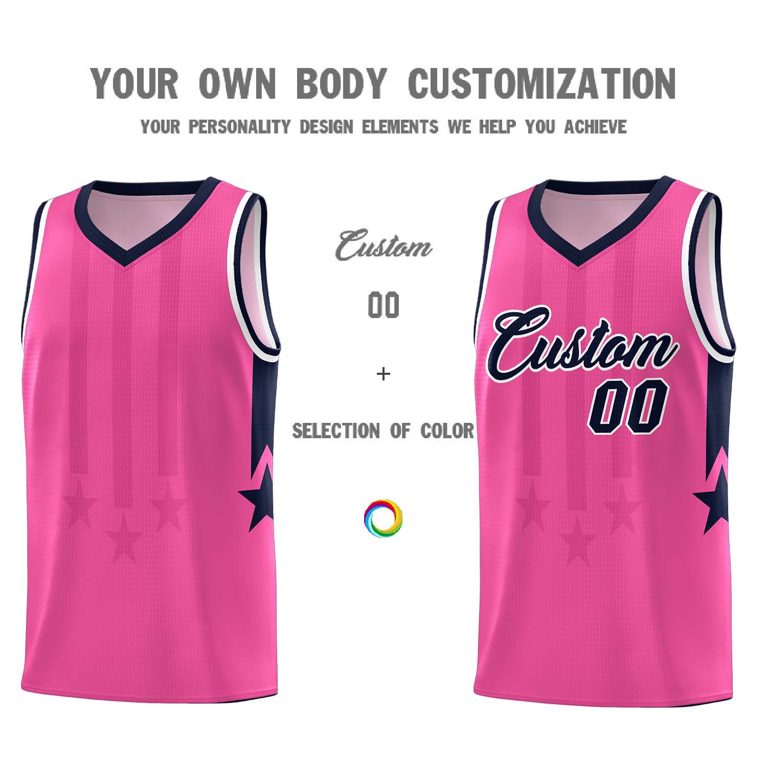 Custom Pink Navy and White Gradient Star Graffiti Pattern Sports Uniform Basketball Jersey
