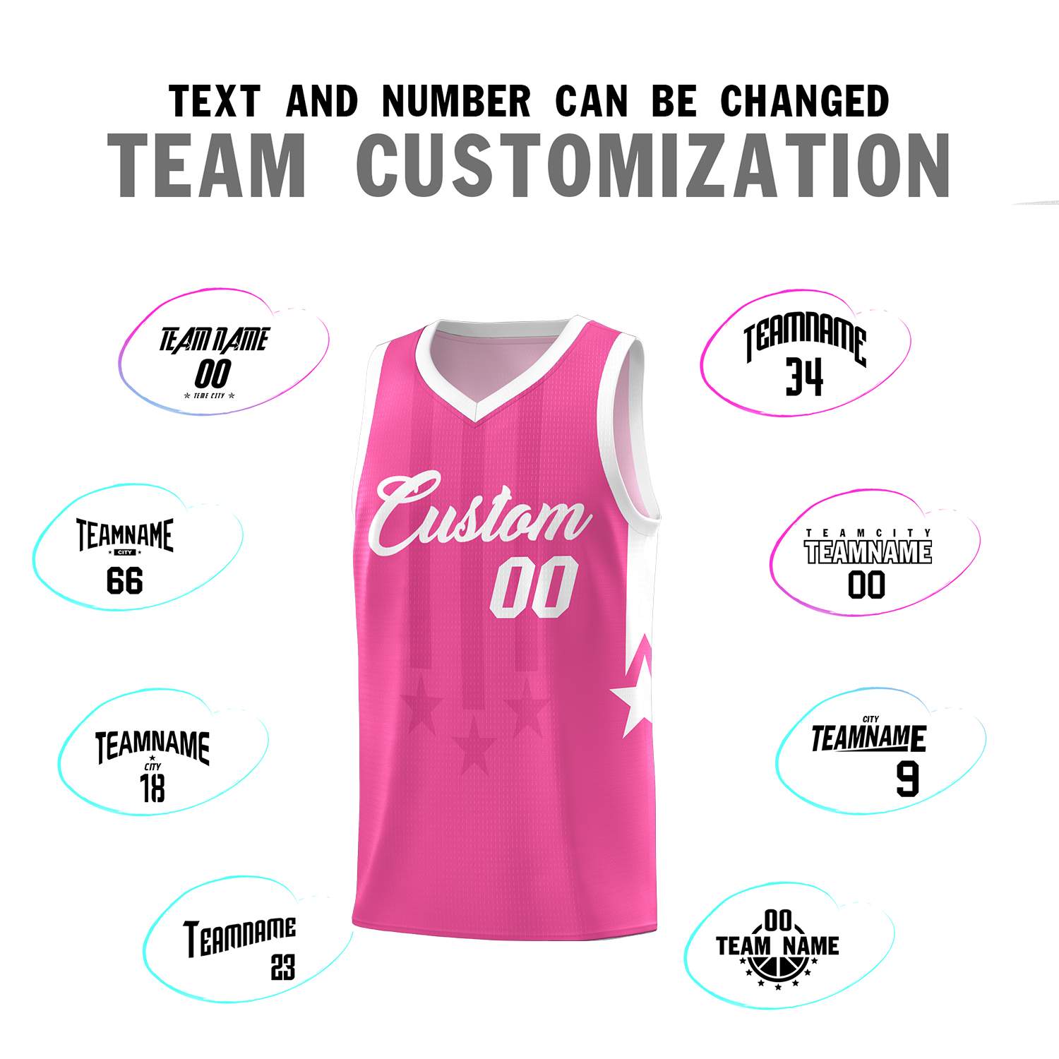 Custom Pink White and White Gradient Star Graffiti Pattern Sports Uniform Basketball Jersey