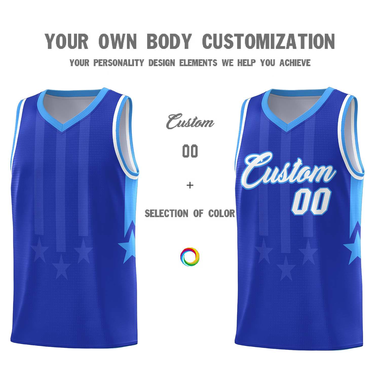 Custom Royal Powder Blue and White Gradient Star Graffiti Pattern Sports Uniform Basketball Jersey